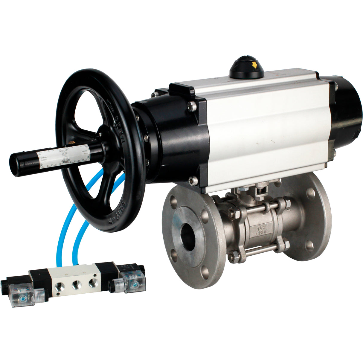 Ball valves Elephant BV3232P(3pc)-FP-F-ISO-H DN65-100 25/40 bar flanged with ISO flange, body - 316 stainless steel, full bore, seal - PTFE, with pneumatic drive PA-DA-105-1, pneumatic distributor 4V320-08 220V