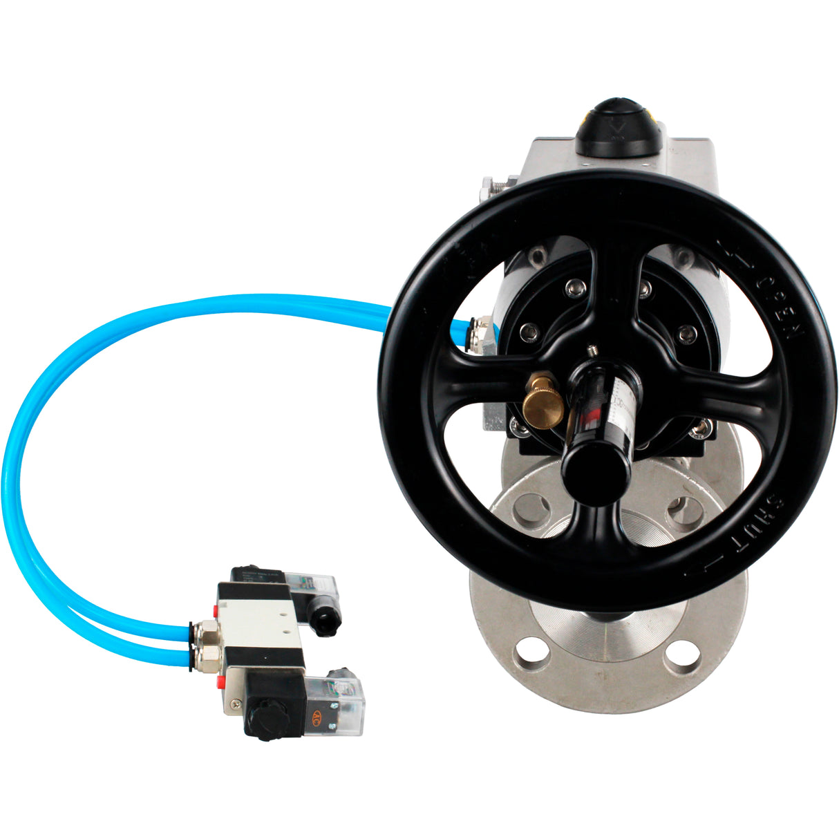 Ball valves Elephant BV3232P(3pc)-FP-F-ISO-H DN65-100 25/40 bar flanged with ISO flange, body - 316 stainless steel, full bore, seal - PTFE, with pneumatic drive PA-DA-105-1, pneumatic distributor 4V320-08 220V