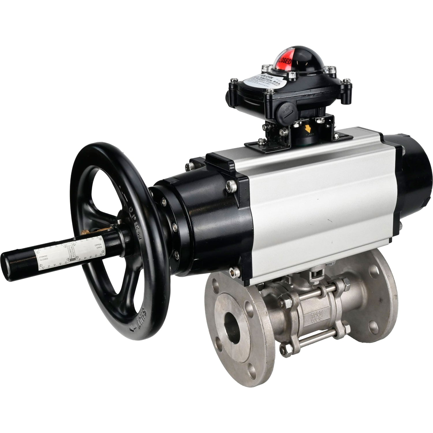 Ball valves Elephant BV3232P(3pc)-FP-F-ISO-H DN65-100 25/40 bar flanged with ISO flange, body - 316 stainless steel, full bore, seal - PTFE, with pneumatic drive PA-DA-105-1, LSU APL-210N