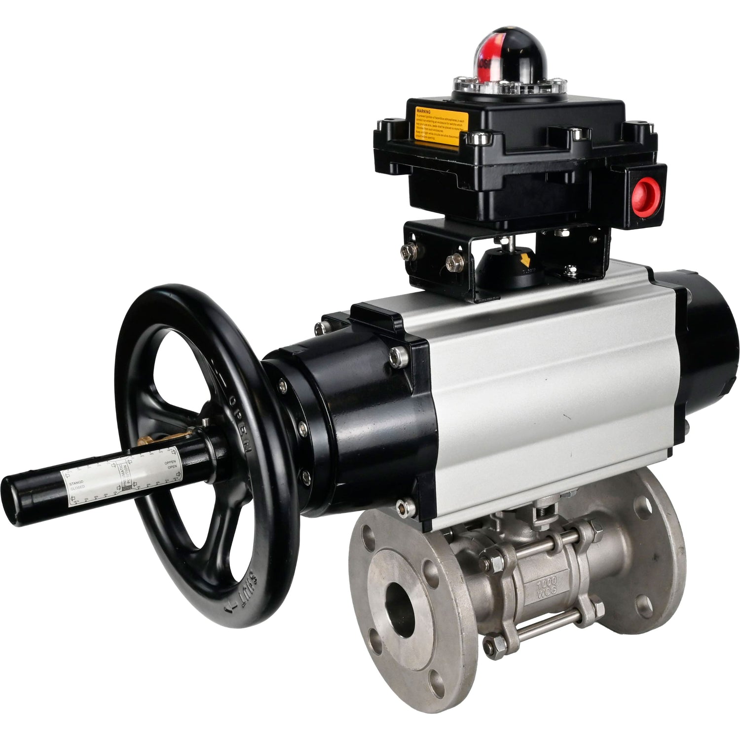 Ball valves Elephant BV3232P(3pc)-FP-F-ISO-H DN65-100 25/40 bar flanged with ISO flange, body - 316 stainless steel, full bore, seal - PTFE, with pneumatic drive PA-DA-105-1, LSU APL-410N Ex