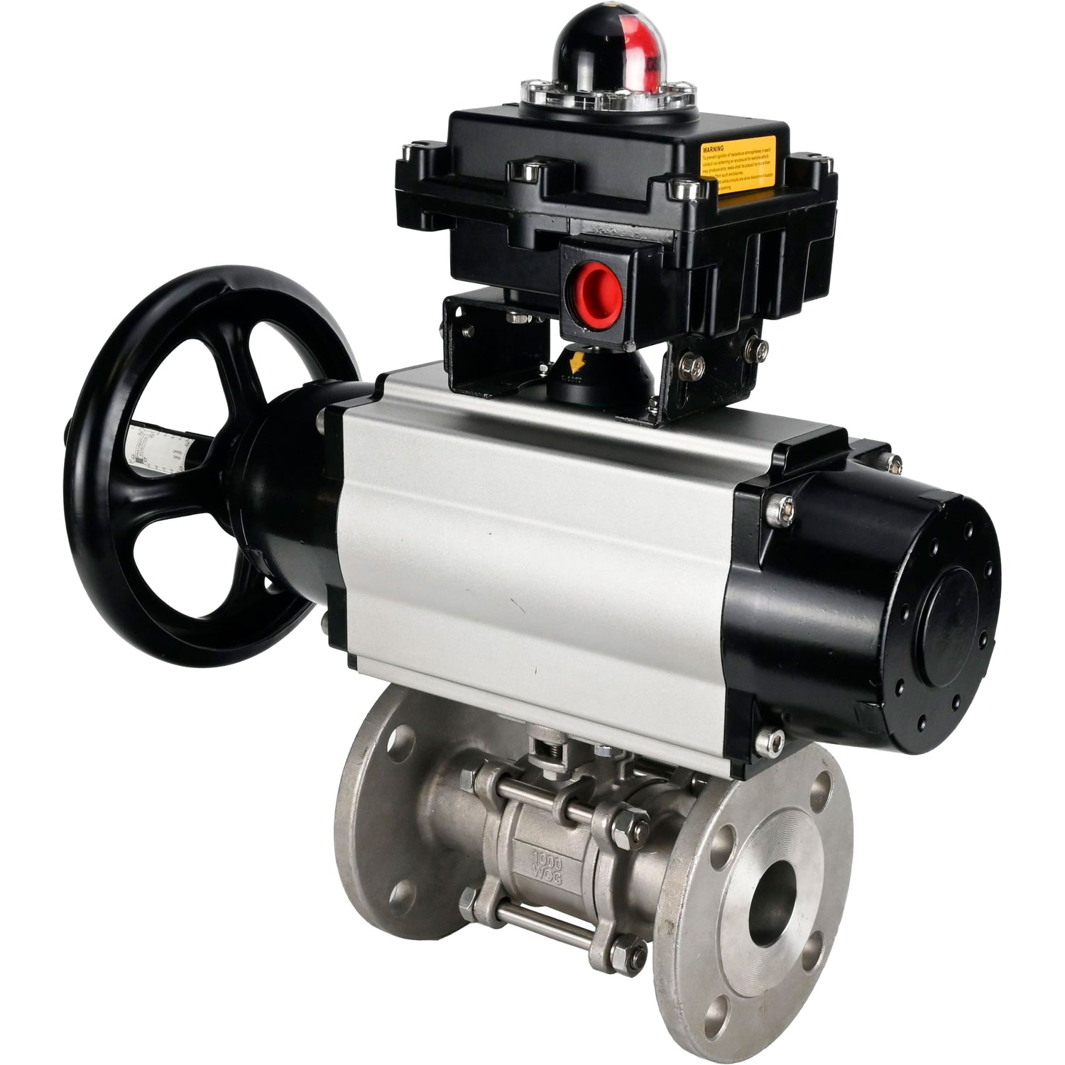 Ball valves Elephant BV3232P(3pc)-FP-F-ISO-H DN65-100 25/40 bar flanged with ISO flange, body - 316 stainless steel, full bore, seal - PTFE, with pneumatic drive PA-DA-105-1, LSU APL-410N Ex