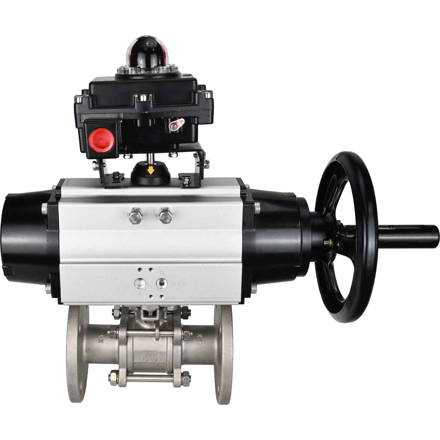 Ball valves Elephant BV3232P(3pc)-FP-F-ISO-H DN65-100 25/40 bar flanged with ISO flange, body - 316 stainless steel, full bore, seal - PTFE, with pneumatic drive PA-DA-105-1, LSU APL-410N Ex