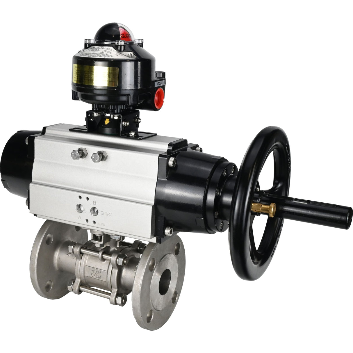 Ball valves Elephant BV3232P(3pc)-FP-F-ISO-H DN65-100 25/40 bar flanged with ISO flange, body - 316 stainless steel, full bore, seal - PTFE, with pneumatic drive PA-DA-105-1, LSU APL-510N Ex