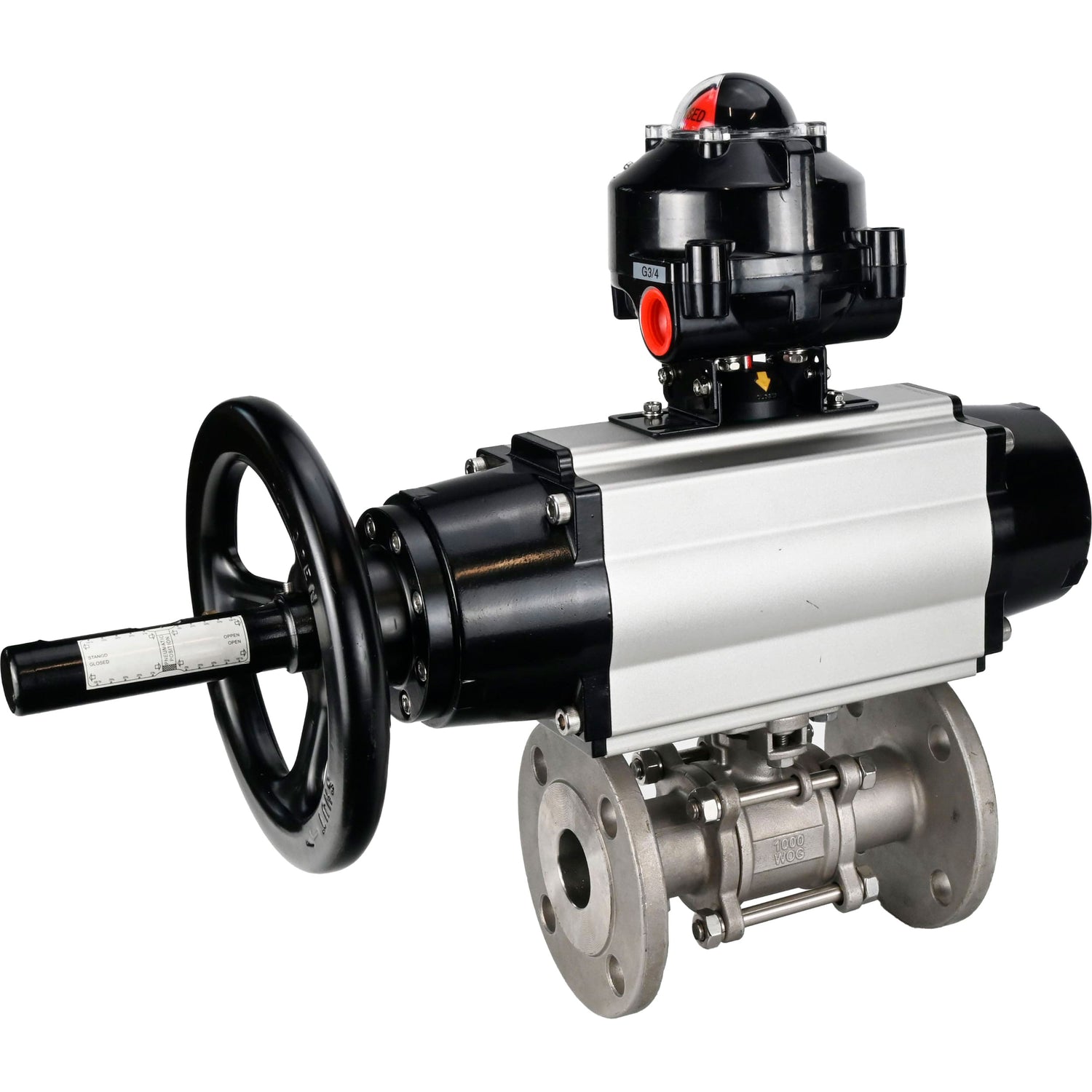 Ball valves Elephant BV3232P(3pc)-FP-F-ISO-H DN65-100 25/40 bar flanged with ISO flange, body - 316 stainless steel, full bore, seal - PTFE, with pneumatic drive PA-DA-105-1, LSU APL-510N Ex