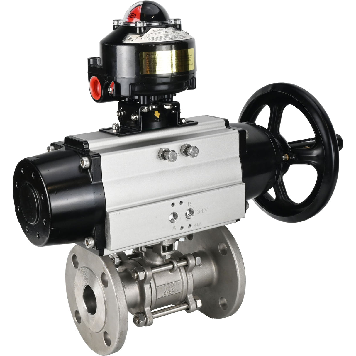 Ball valves Elephant BV3232P(3pc)-FP-F-ISO-H DN65-100 25/40 bar flanged with ISO flange, body - 316 stainless steel, full bore, seal - PTFE, with pneumatic drive PA-DA-105-1, LSU APL-510N Ex