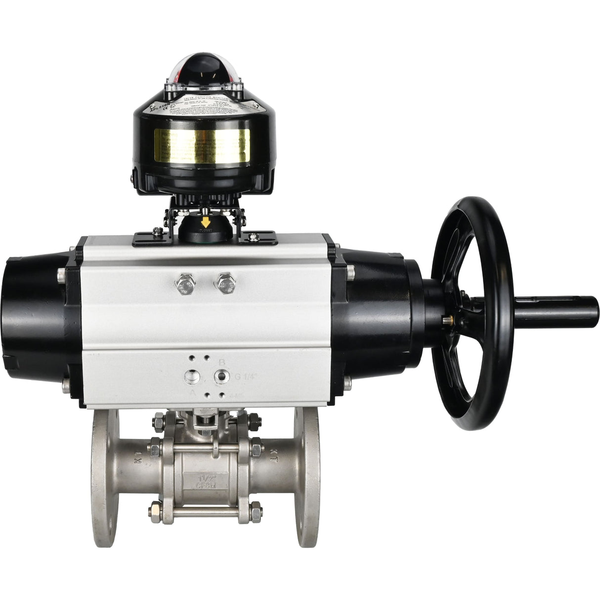 Ball valves Elephant BV3232P(3pc)-FP-F-ISO-H DN65-100 25/40 bar flanged with ISO flange, body - 316 stainless steel, full bore, seal - PTFE, with pneumatic drive PA-DA-105-1, LSU APL-510N Ex