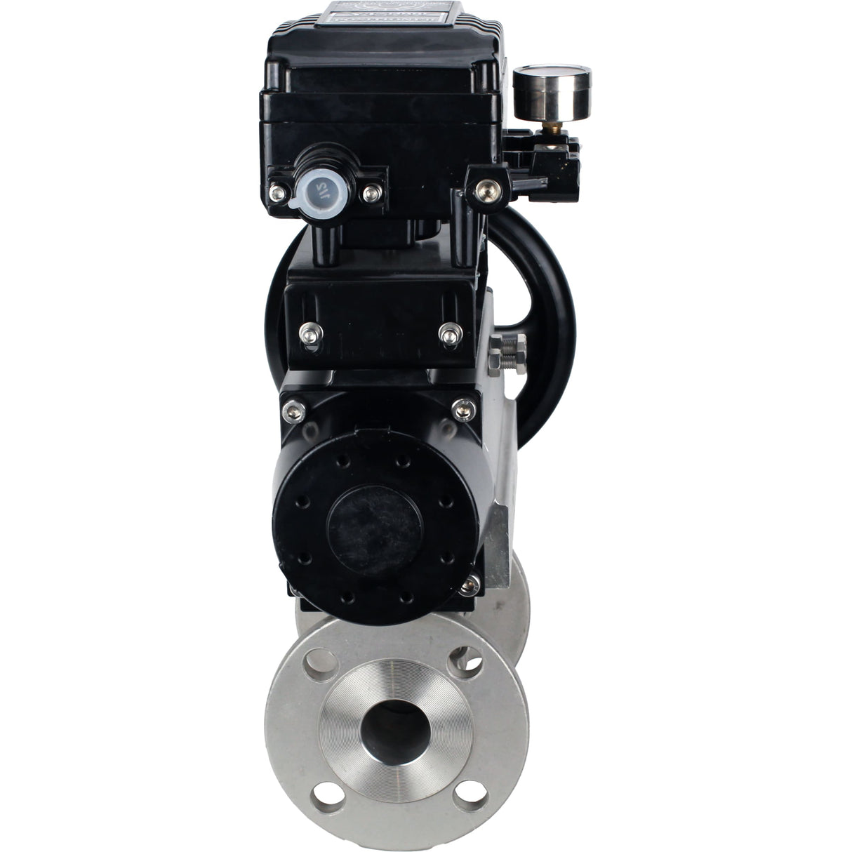 Ball valves Elephant BV3232P(3pc)-FP-F-ISO-H DN65-100 25/40 bar flanged with ISO flange, body - 316 stainless steel, full bore, seal - PTFE, with pneumatic drive PA-DA-105-1, YT-1000RSN electro-pneumatic positioner with feedback