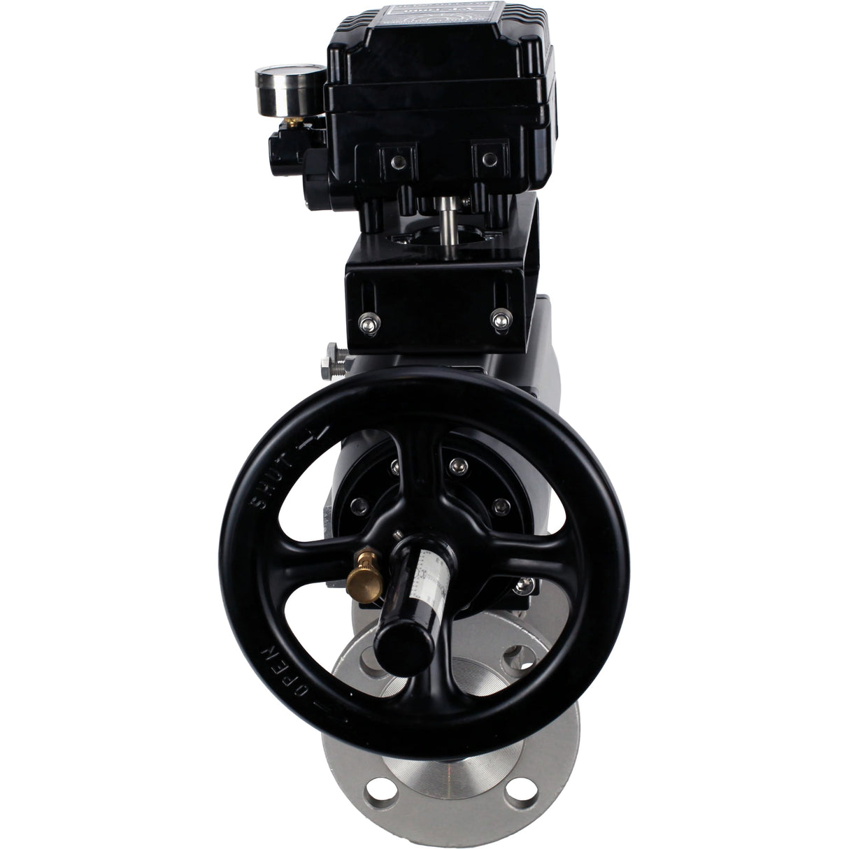 Ball valves Elephant BV3232P(3pc)-FP-F-ISO-H DN65-100 25/40 bar flanged with ISO flange, body - 316 stainless steel, full bore, seal - PTFE, with pneumatic drive PA-DA-105-1, YT-1000RSN electro-pneumatic positioner with feedback