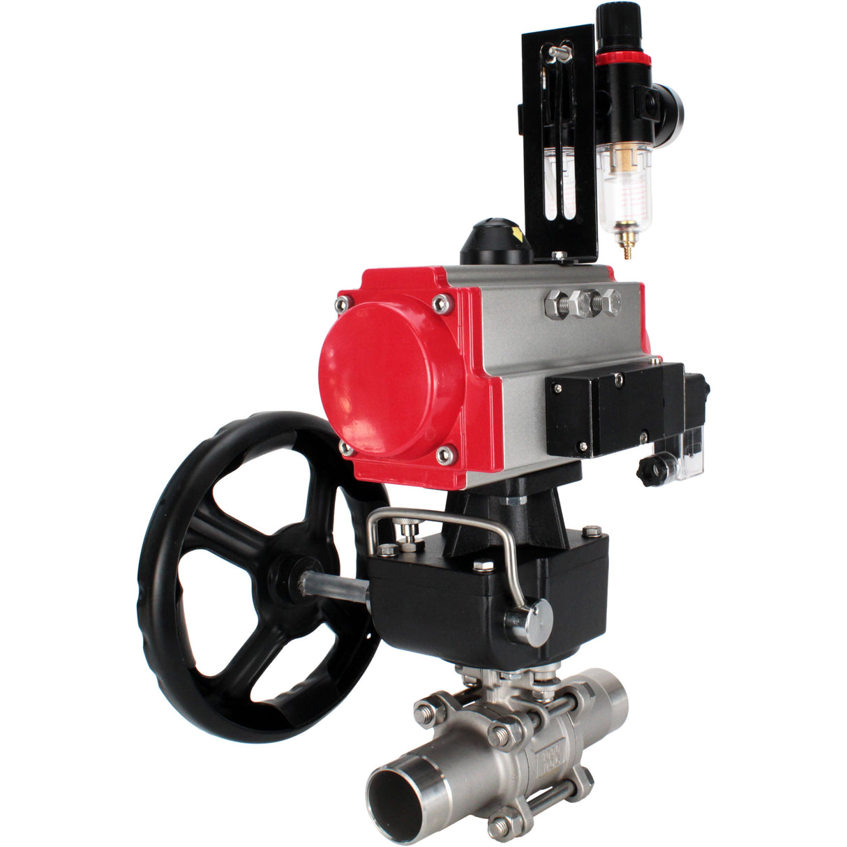 Ball valves Elephant BV3131P(3pc)-FP-W-ISO-H LONG full bore, body - stainless steel 304, for welding, with pneumatic actuator PA-DA, pneumatic distributor 4M310-08 NAMUR 220V, MON reducer and ATU AFC2000