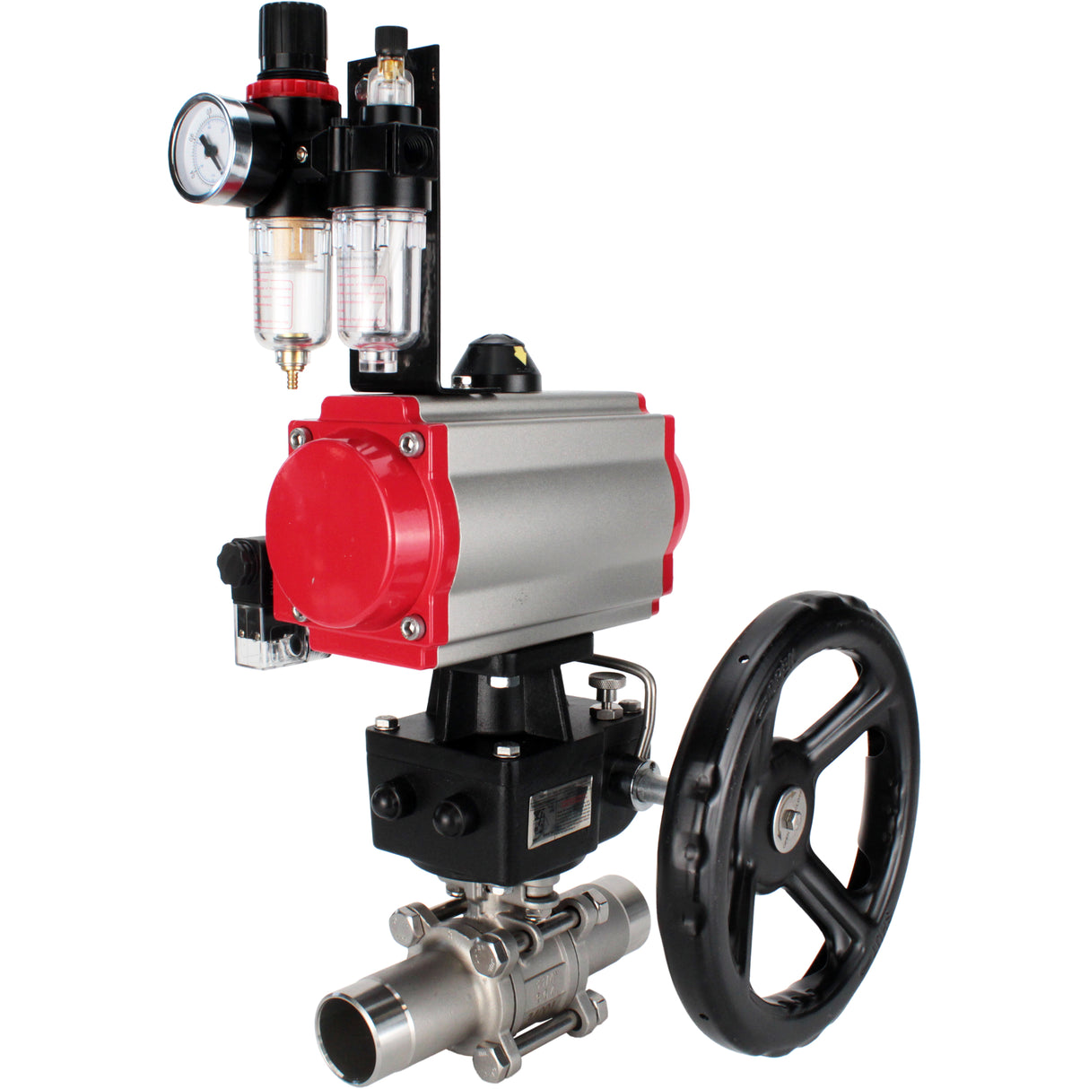 Ball valves Elephant BV3131P(3pc)-FP-W-ISO-H LONG full bore, body - stainless steel 304, for welding, with pneumatic actuator PA-DA, pneumatic distributor 4M310-08 NAMUR 220V, MON reducer and ATU AFC2000