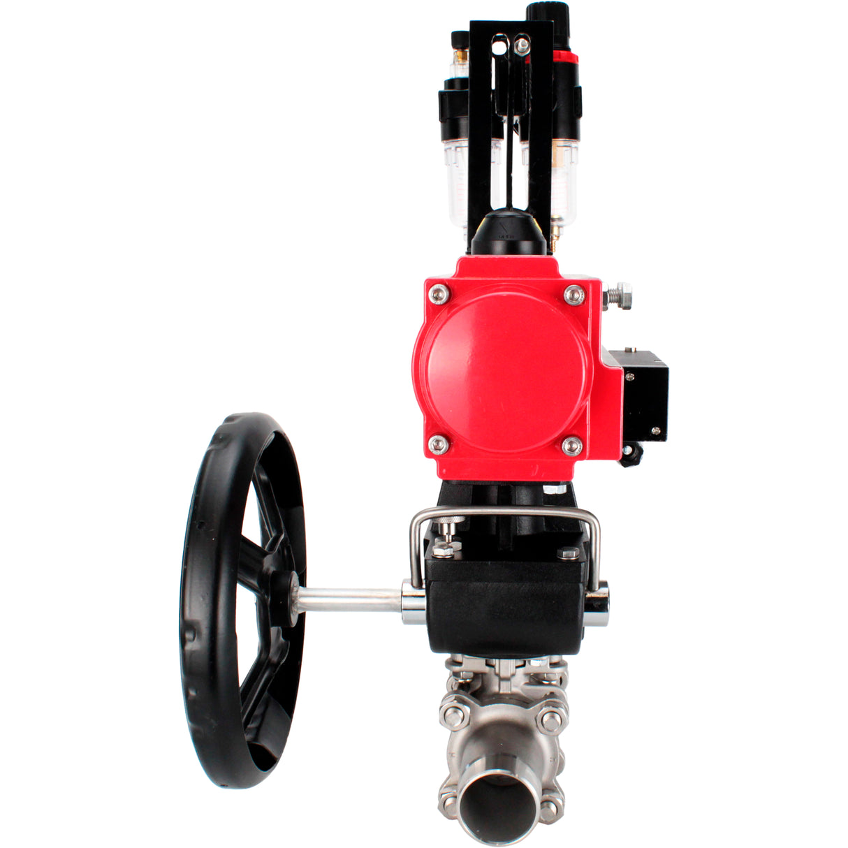 Ball valves Elephant BV3131P(3pc)-FP-W-ISO-H LONG full bore, body - stainless steel 304, for welding, with pneumatic actuator PA-DA, pneumatic distributor 4M310-08 NAMUR 220V, MON reducer and ATU AFC2000