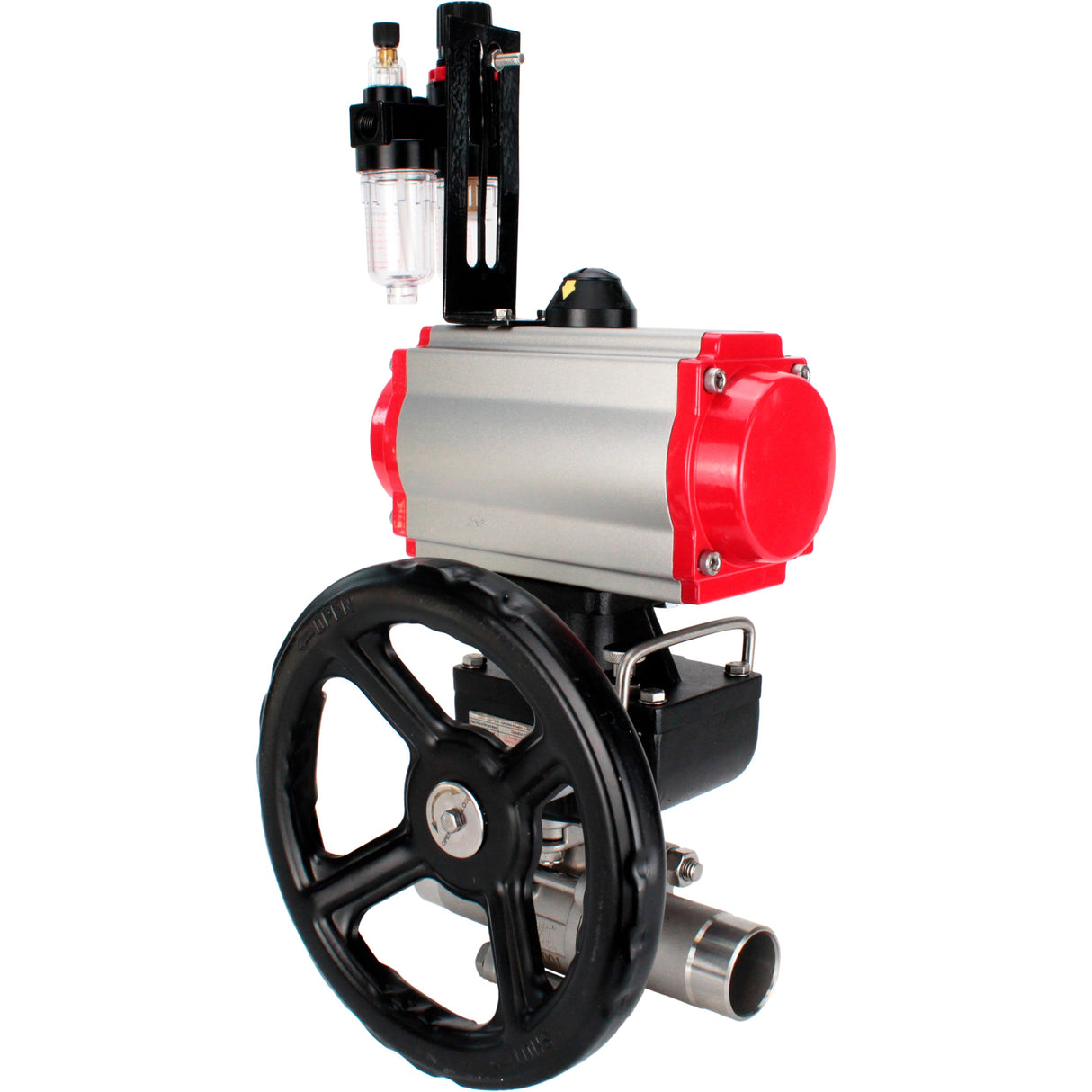 Ball valves Elephant BV3232P(3pc)-FP-W-ISO-H LONG full bore, body - stainless steel 316, for welding, with pneumatic actuator PA-DA, pneumatic distributor 4M310-08 NAMUR 24V, MON reducer and ATU AFC2000