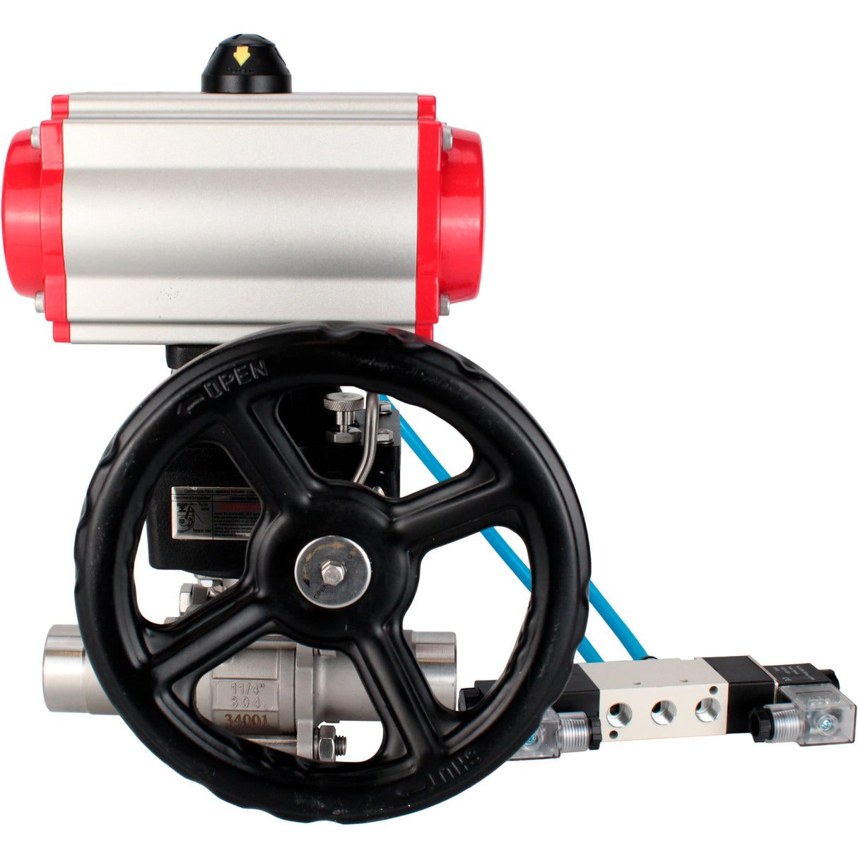 Ball valves Elephant BV3232P(3pc)-FP-W-ISO-H LONG full bore, body - stainless steel 316, for welding, with pneumatic actuator PA-DA, pneumatic distributor 4V320-10 220V and MON reducer