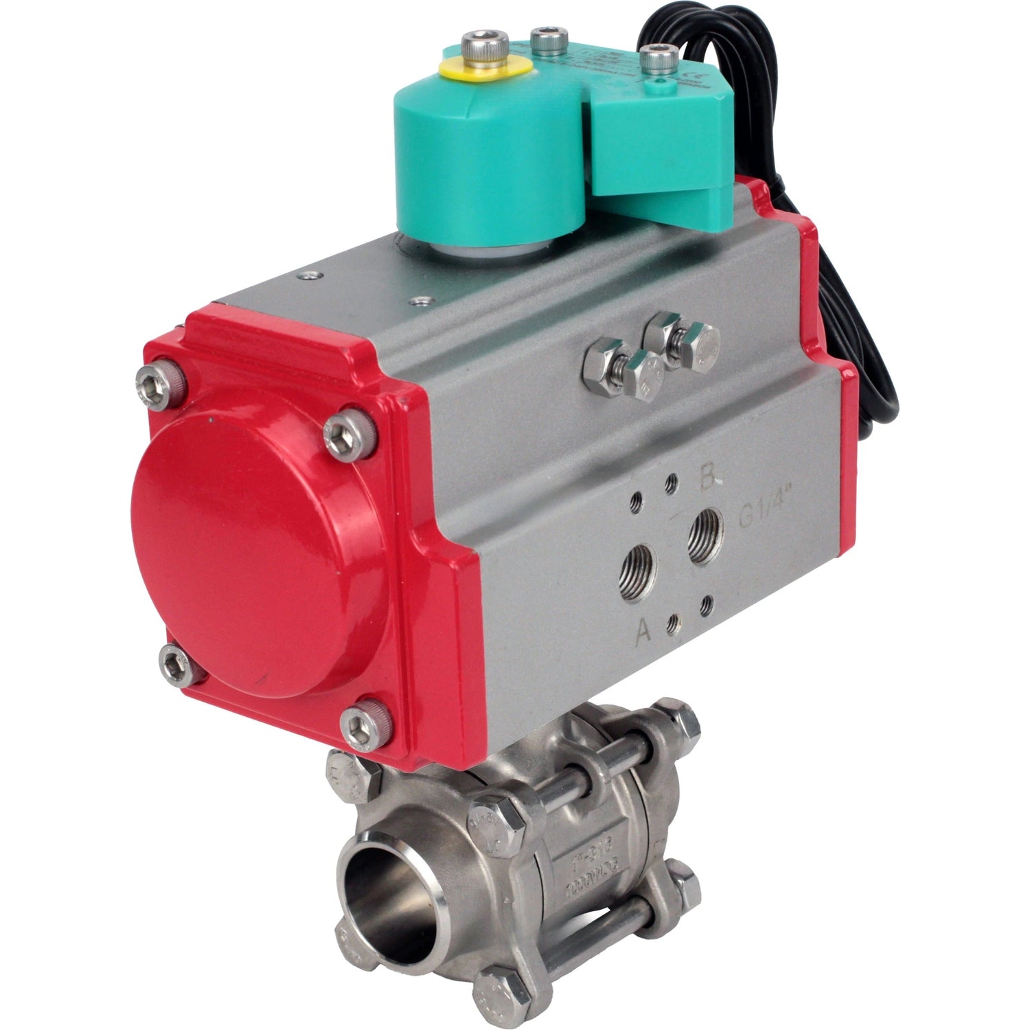 Ball valves Elephant BV3232P(3pc)-FP-W-ISO-H DN10-100 63/40/25 bar full bore, body - 316 stainless steel, seal - PTFE, for welding, with pneumatic drive PA-DA and ALS200D magnetic switch