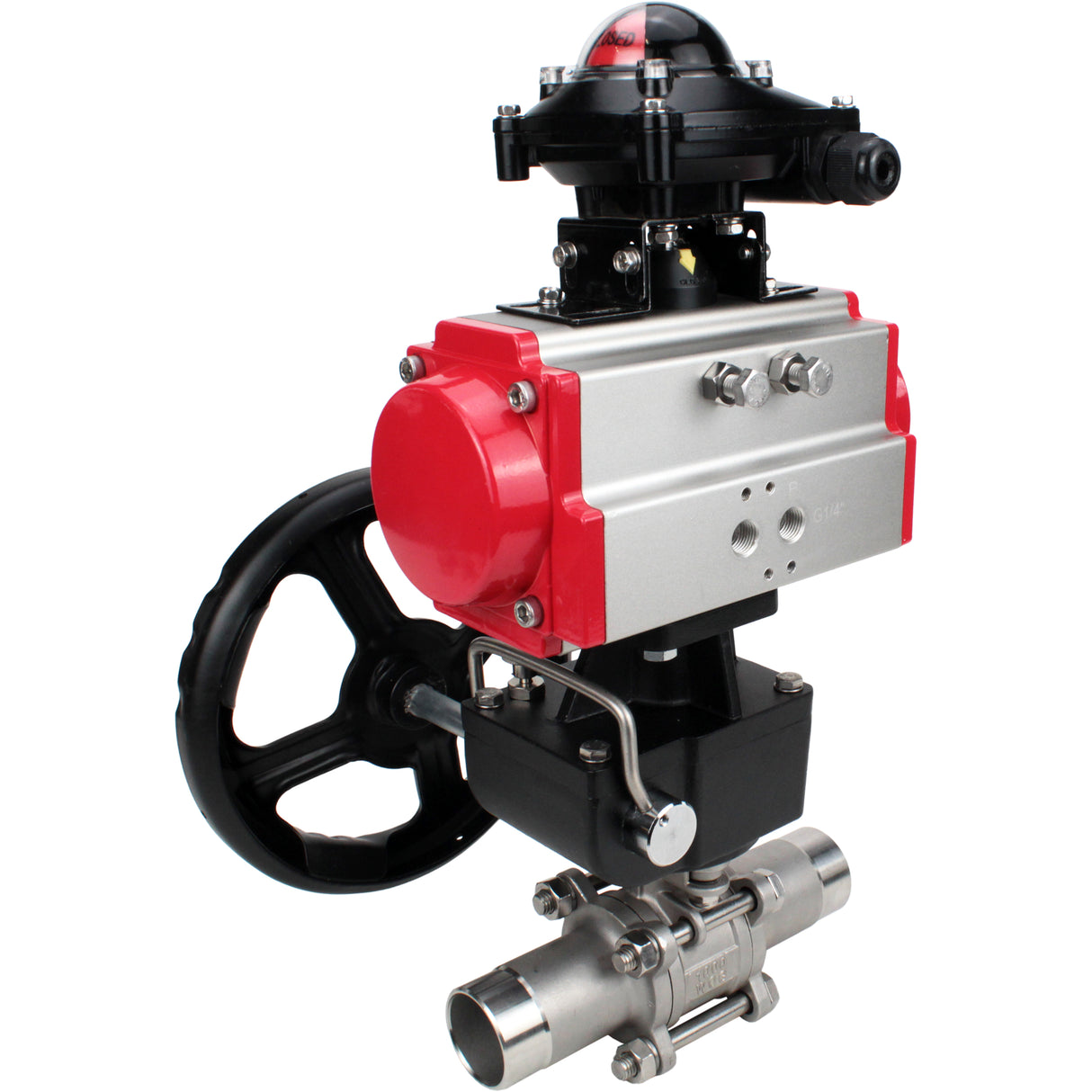 Ball valves Elephant BV3131P(3pc)-FP-W-ISO-H LONG DN50-150 full bore, body - stainless steel 304, welded, with Elephant PA-DA pneumatic actuator, Elephant MON gearbox and APL- limit switch block 210N