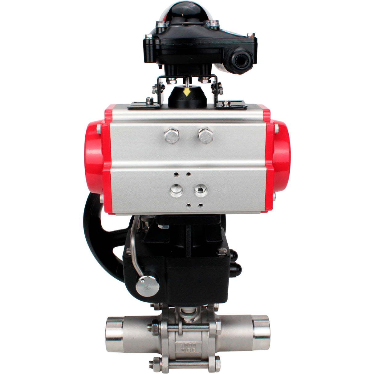 Ball valves Elephant BV3131P(3pc)-FP-W-ISO-H LONG DN50-150 full bore, body - stainless steel 304, welded, with Elephant PA-DA pneumatic actuator, Elephant MON gearbox and APL- limit switch block 210N