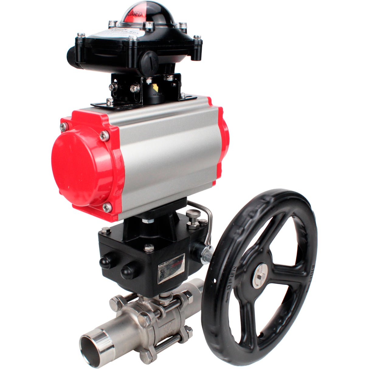 Ball valves Elephant BV3131P(3pc)-FP-W-ISO-H LONG DN50-150 full bore, body - stainless steel 304, welded, with Elephant PA-DA pneumatic actuator, Elephant MON gearbox and APL- limit switch block 210N