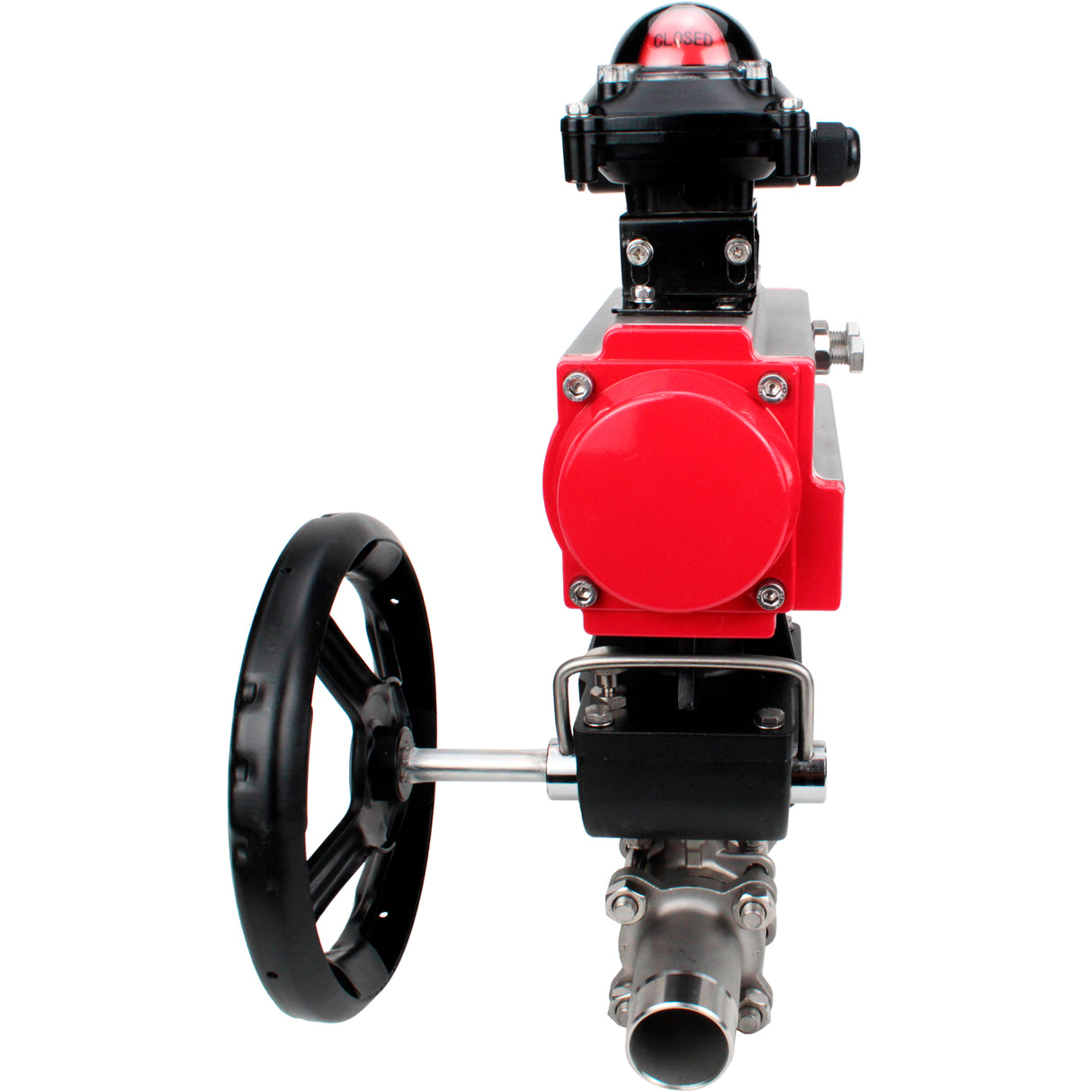 Ball valves Elephant BV3131P(3pc)-FP-W-ISO-H LONG DN50-150 full bore, body - stainless steel 304, welded, with Elephant PA-DA pneumatic actuator, Elephant MON gearbox and APL- limit switch block 210N