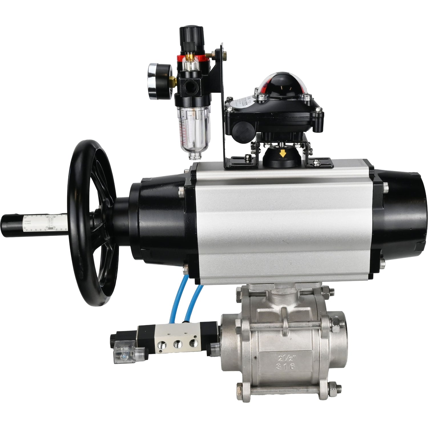 Ball valves Elephant BV3232P(3pc)-FP-W-ISO-H,  body material - Stainless steel AISI 316, seal - PTFE / PTFE / Teflon, with pneumatic actuator double action PA-DA-105-1, 4V320-08 220V, LSU APL-210N, ATU AFC2000