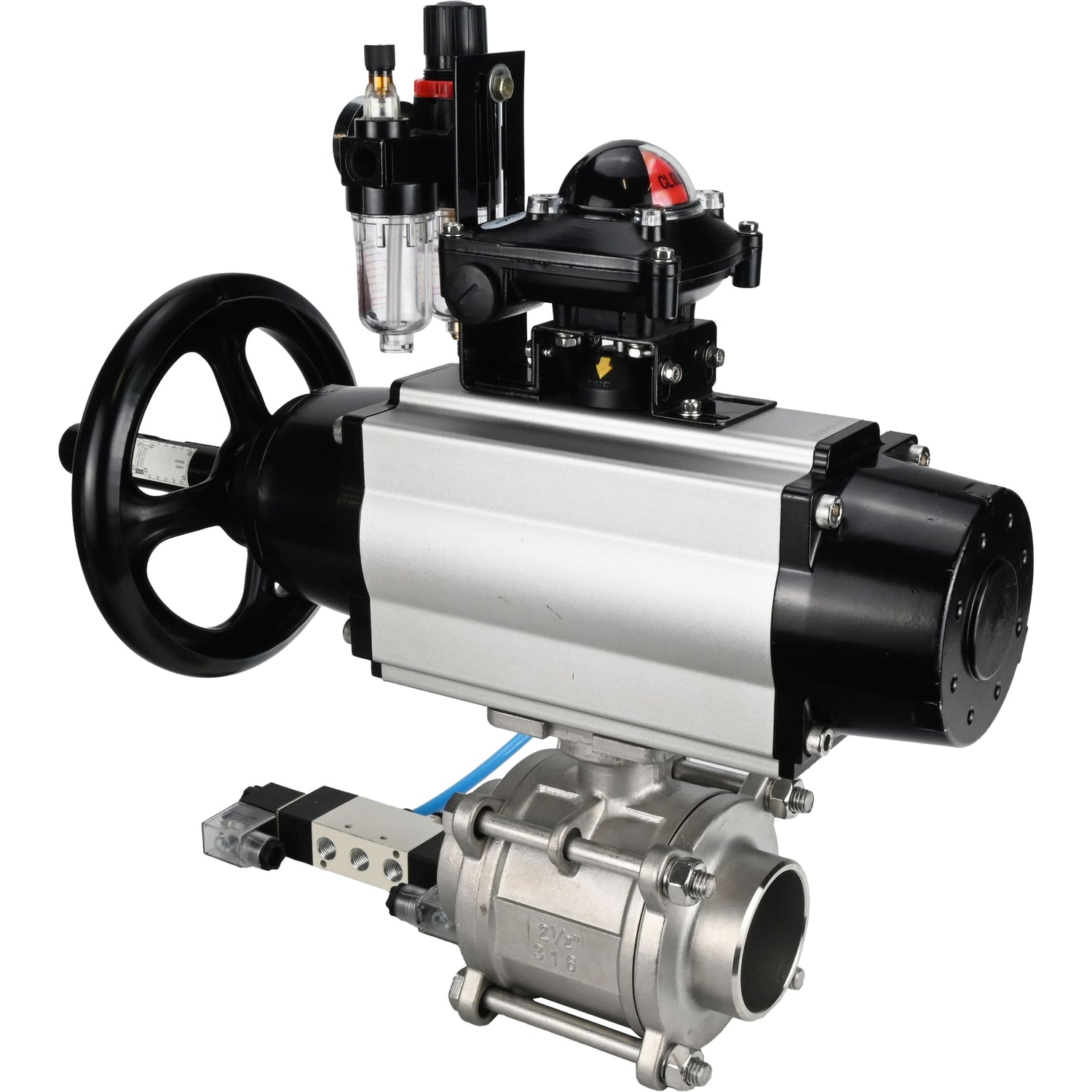 Ball valves Elephant BV3232P(3pc)-FP-W-ISO-H,  body material - Stainless steel AISI 316, seal - PTFE / PTFE / Teflon, with pneumatic actuator double action PA-DA-105-1, 4V320-08 220V, LSU APL-210N, ATU AFC2000