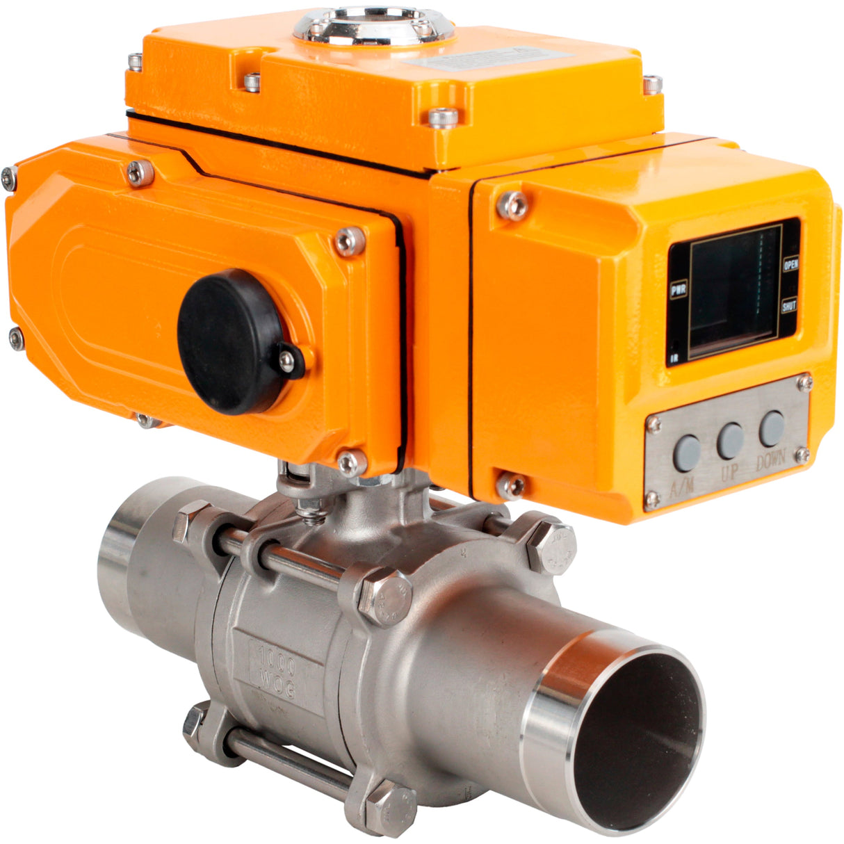 Ball valves Elephant BV3131P(3pc)-FP-W-ISO-H LONG full bore, body - stainless steel 304, welded, with 1/4-turn electric drive Elephant QT-N-EM-B1-220VAC-U1 with feedback sensor and input control signal 0-10V