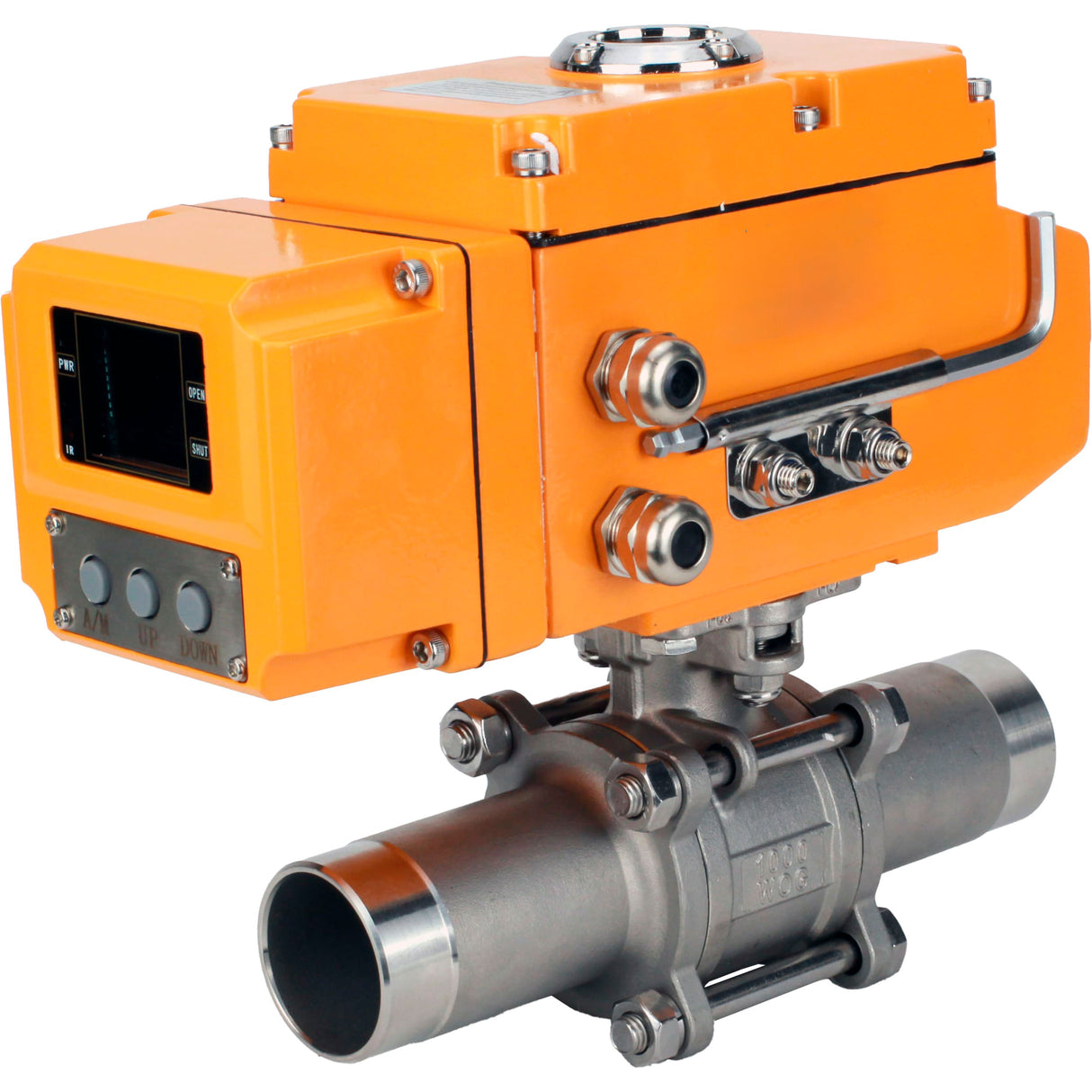 Ball valves Elephant BV3131P(3pc)-FP-W-ISO-H LONG full bore, body - stainless steel 304, welded, with 1/4-turn electric drive Elephant QT-N-EM-A1-220VAC-U1 with feedback sensor and input control signal 4-20 mA