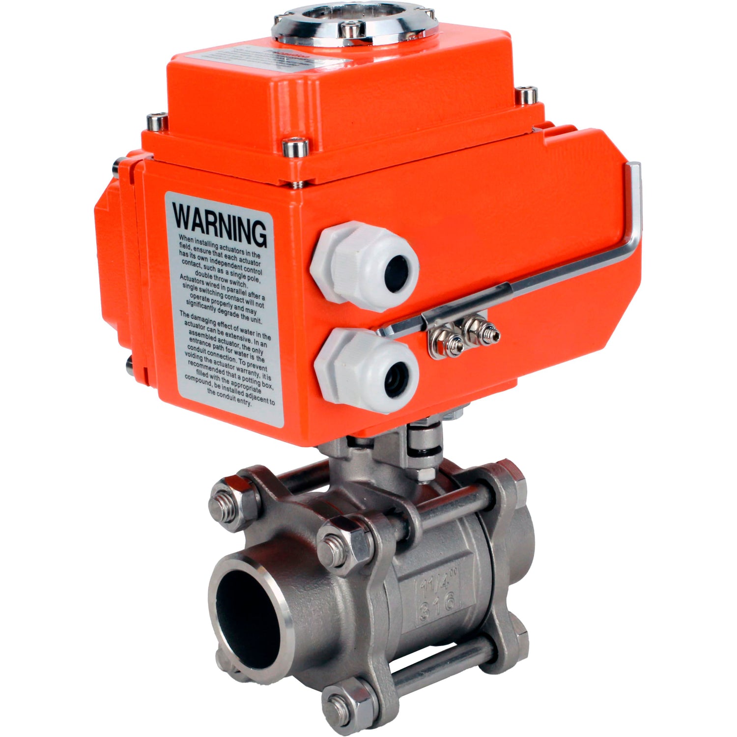 Ball valves Elephant BV3232P(3pc)-FP-W-ISO-H WDVF DN15-32 63 bar full bore, body - 316 stainless steel, seal - PTFE, for welding, with a 1/4-turn electric drive Elephant QT-N-EM-O1-220VAC-U1 HARK