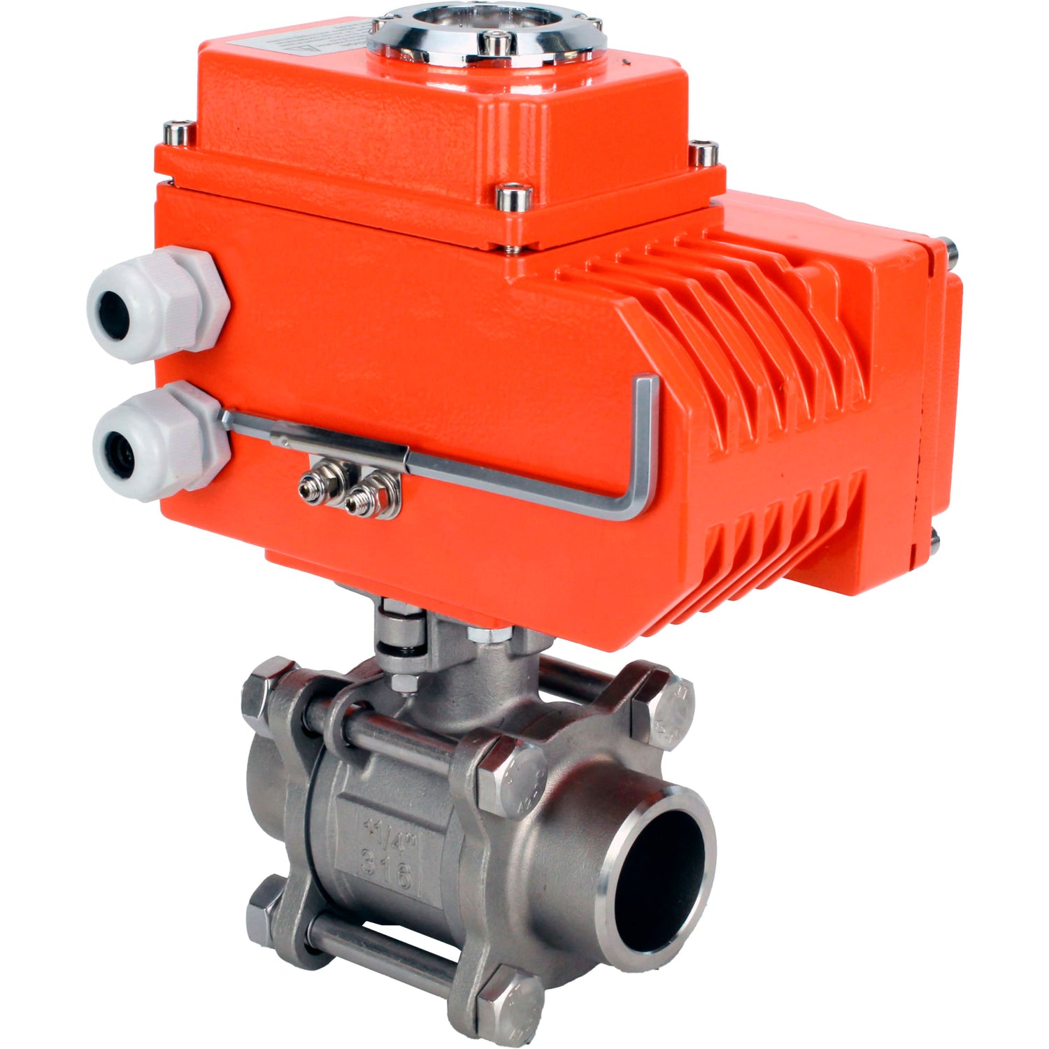 Ball valves Elephant BV3232P(3pc)-FP-W-ISO-H WDVF DN15-32 63 bar full bore, body - 316 stainless steel, seal - PTFE, for welding, with a 1/4-turn electric drive Elephant QT-N-EM-O1-220VAC-U1 HARK