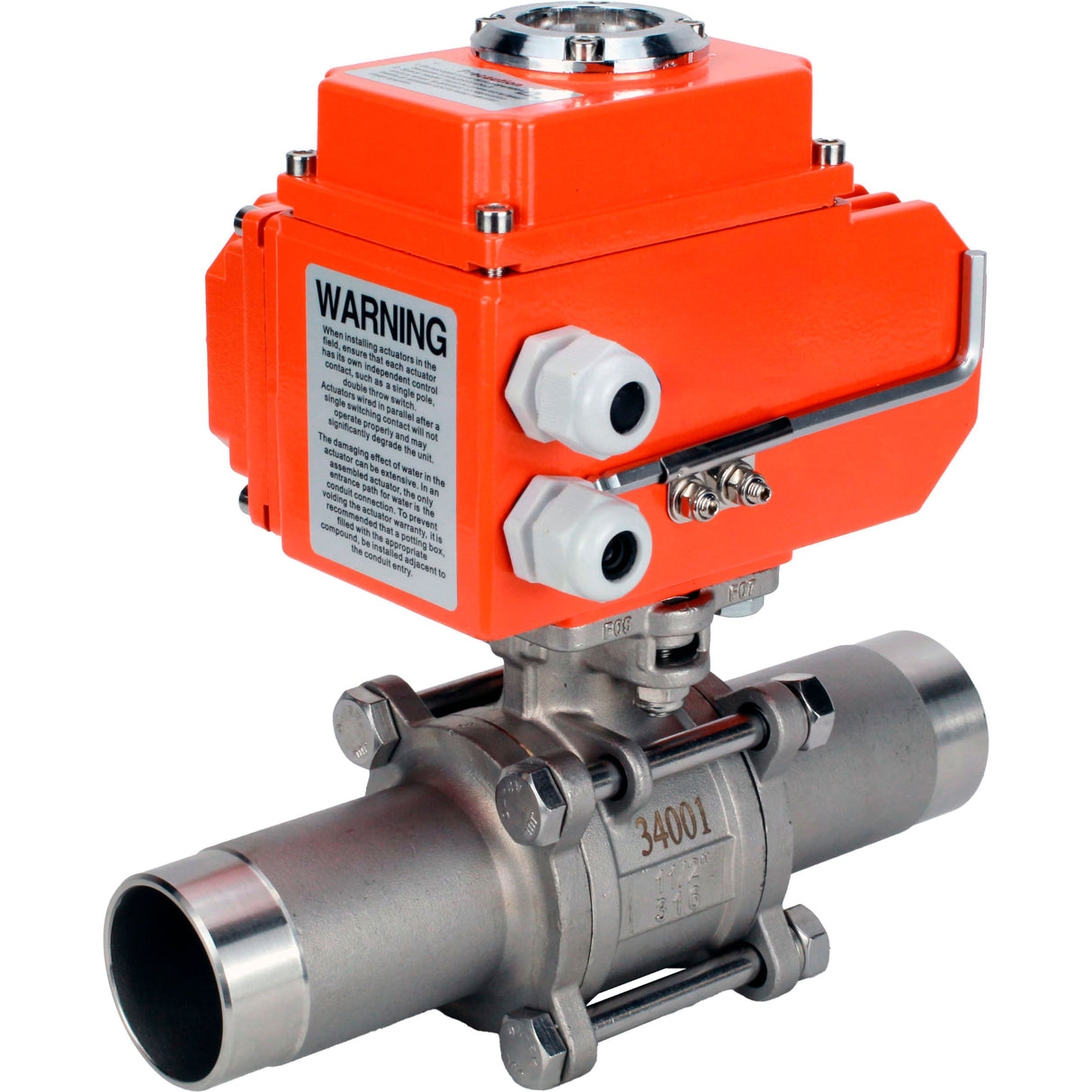 Ball valves Elephant BV3232P(3pc)-FP-W-ISO-H LONG full bore, welded, body - stainless steel SS316, seal - PTFE, with 1/4-turn electric drive QT-N-003EM-O1-24VDC-U1 24V HARK