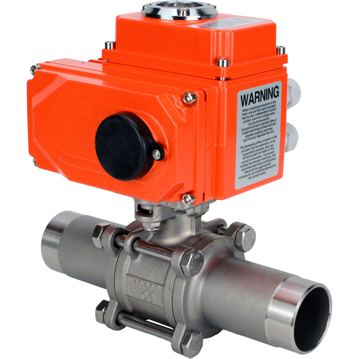 Ball valves Elephant BV3232P(3pc)-FP-W-ISO-H LONG full bore, welded, body - stainless steel SS316, seal - PTFE, with 1/4-turn electric drive QT-N-003EM-O1-24VDC-U1 24V HARK