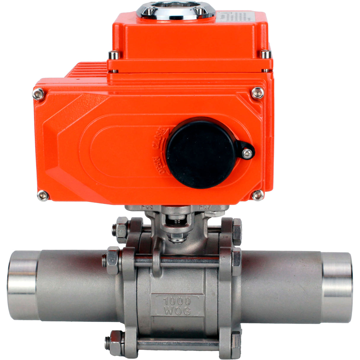 Ball valves Elephant BV3232P(3pc)-FP-W-ISO-H LONG full bore, welded, body - stainless steel SS316, seal - PTFE, with 1/4-turn electric drive QT-N-003EM-O1-24VDC-U1 24V HARK