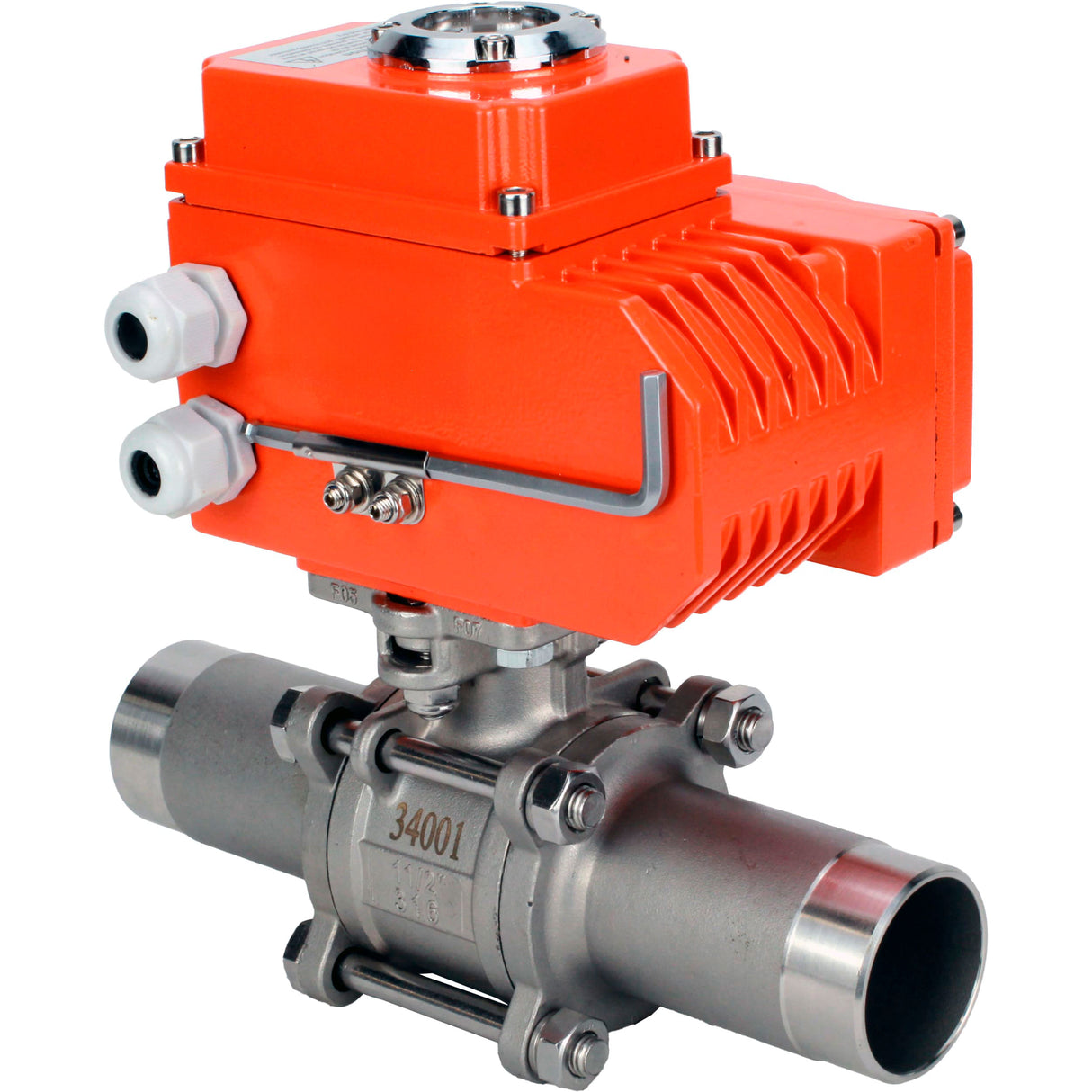 Ball valves Elephant BV3232P(3pc)-FP-W-ISO-H LONG full bore, welded, body - stainless steel SS316, seal - PTFE, with 1/4-turn electric drive QT-N-003EM-O1-24VDC-U1 24V HARK