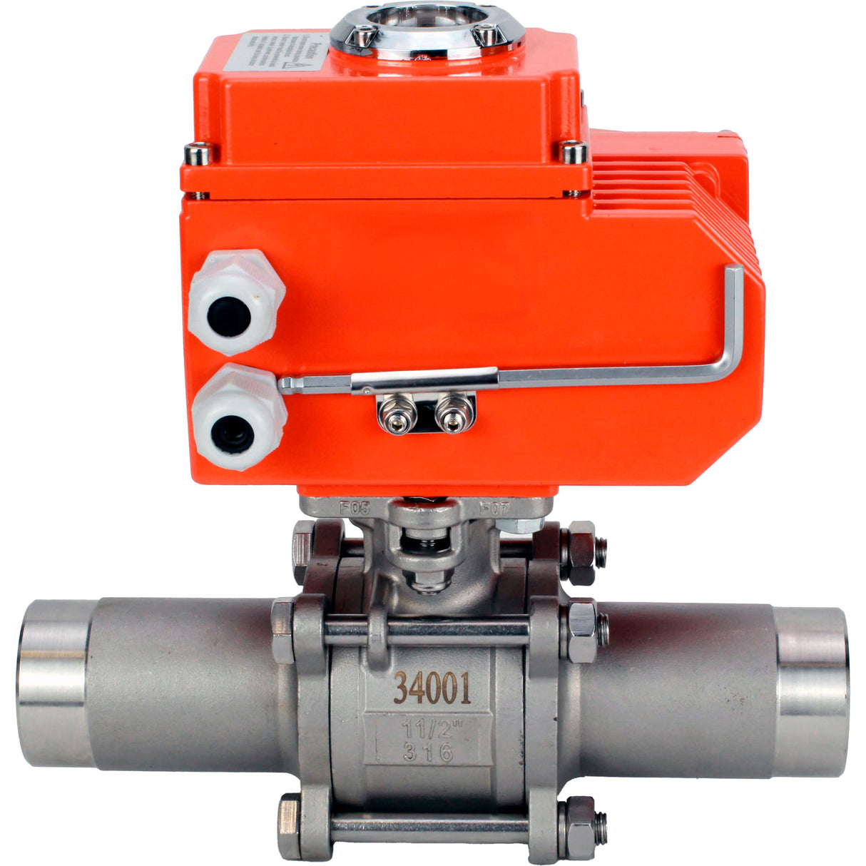 Ball valves Elephant BV3232P(3pc)-FP-W-ISO-H LONG full bore, welded, body - stainless steel SS316, seal - PTFE, with 1/4-turn electric drive QT-N-003EM-O1-24VDC-U1 24V HARK
