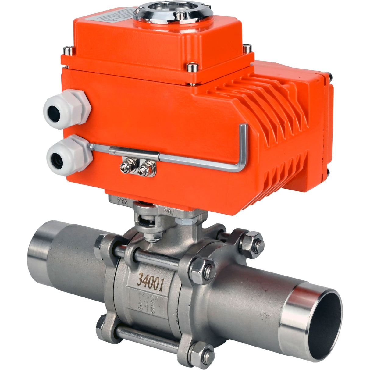 Ball valves Elephant BV3232P(3pc)-FP-W-ISO-H LONG full bore, welded, body - stainless steel SS316, seal - PTFE, with 1/4-turn electric drive QT-N-EM-O1-380VAC-U1 380V HARK