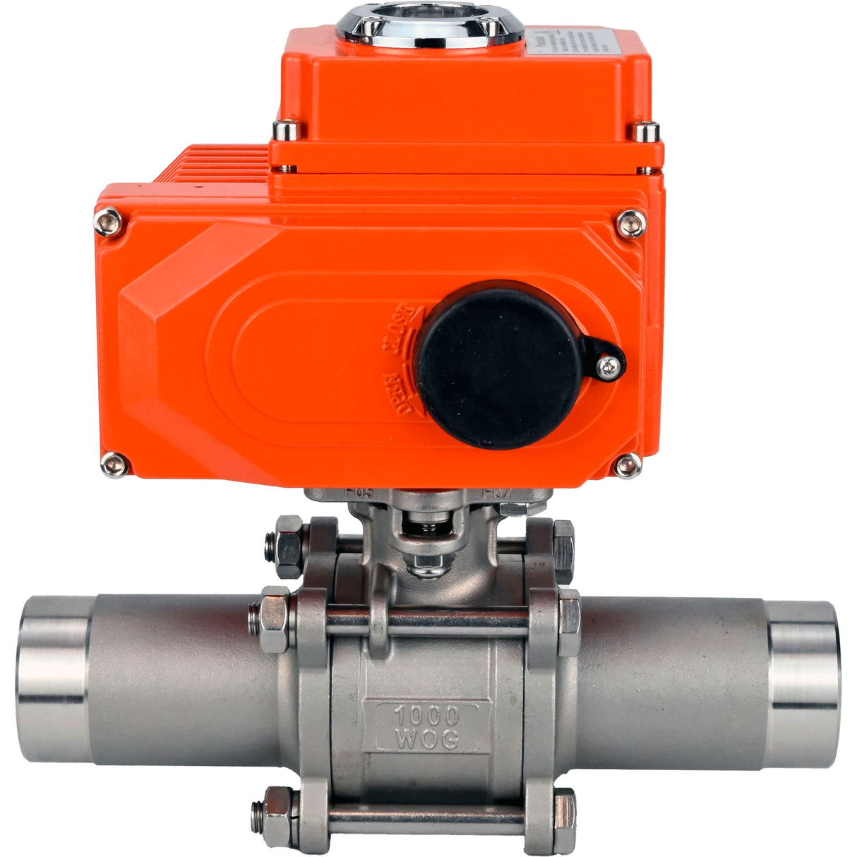 Ball valves Elephant BV3232P(3pc)-FP-W-ISO-H LONG full bore, welded, body - stainless steel SS316, seal - PTFE, with 1/4-turn electric drive QT-N-EM-O1-380VAC-U1 380V HARK