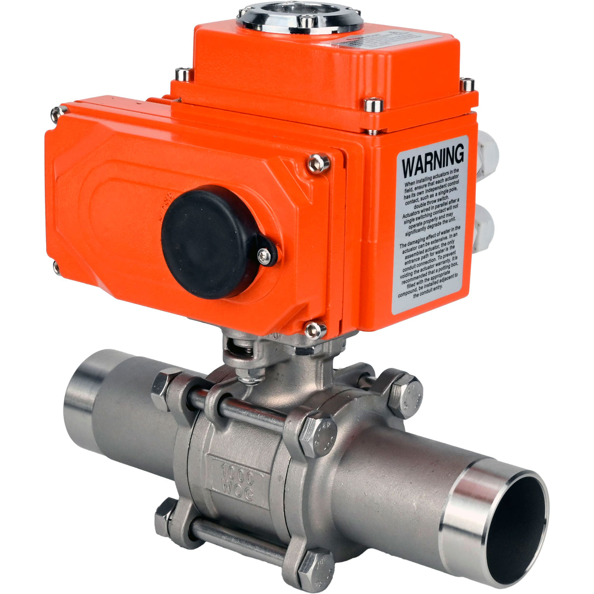 Ball valves Elephant BV3232P(3pc)-FP-W-ISO-H LONG full bore, welded, body - stainless steel SS316, seal - PTFE, with 1/4-turn electric drive QT-N-EM-O1-380VAC-U1 380V HARK