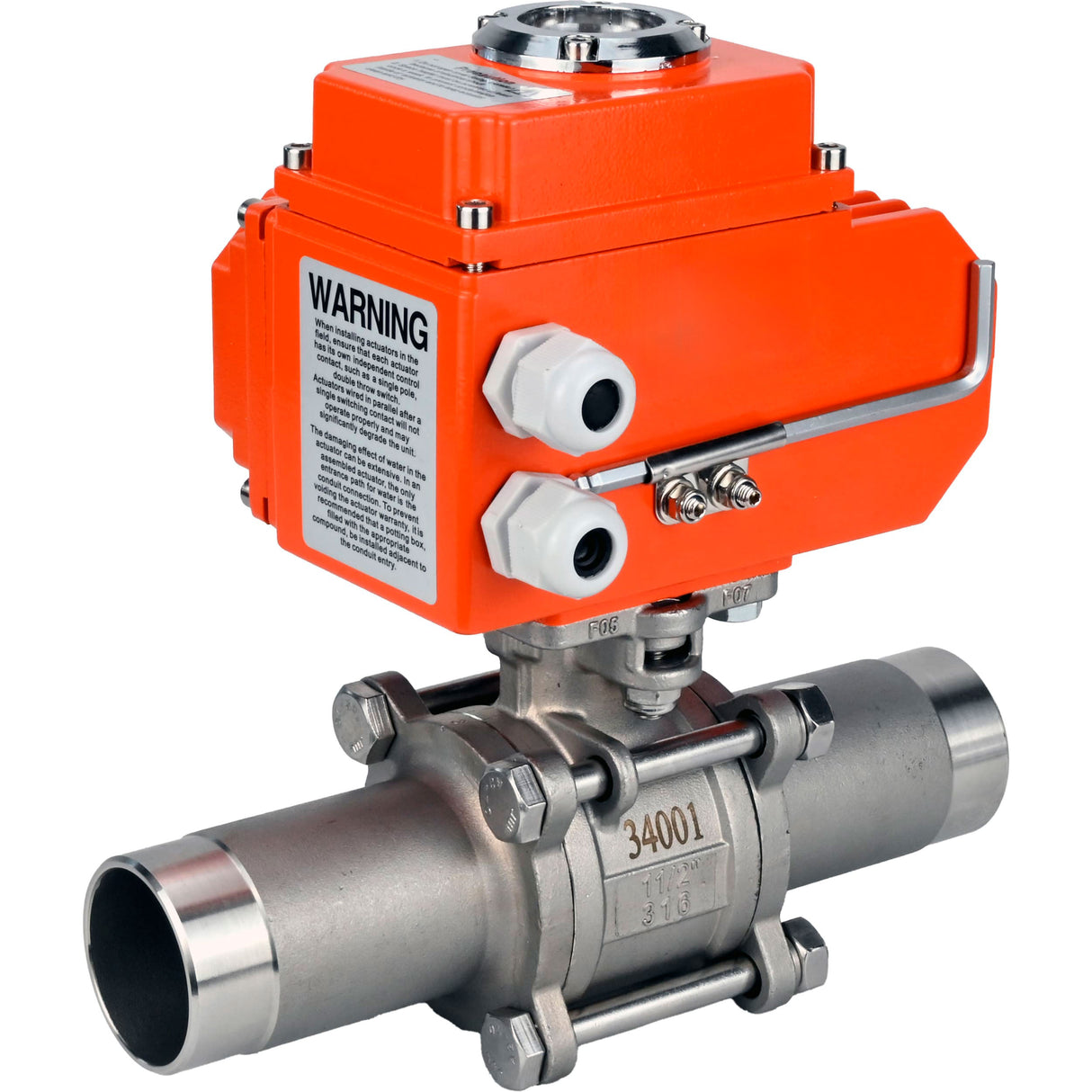 Ball valves Elephant BV3232P(3pc)-FP-W-ISO-H LONG full bore, welded, body - stainless steel SS316, seal - PTFE, with 1/4-turn electric drive QT-N-EM-O1-380VAC-U1 380V HARK