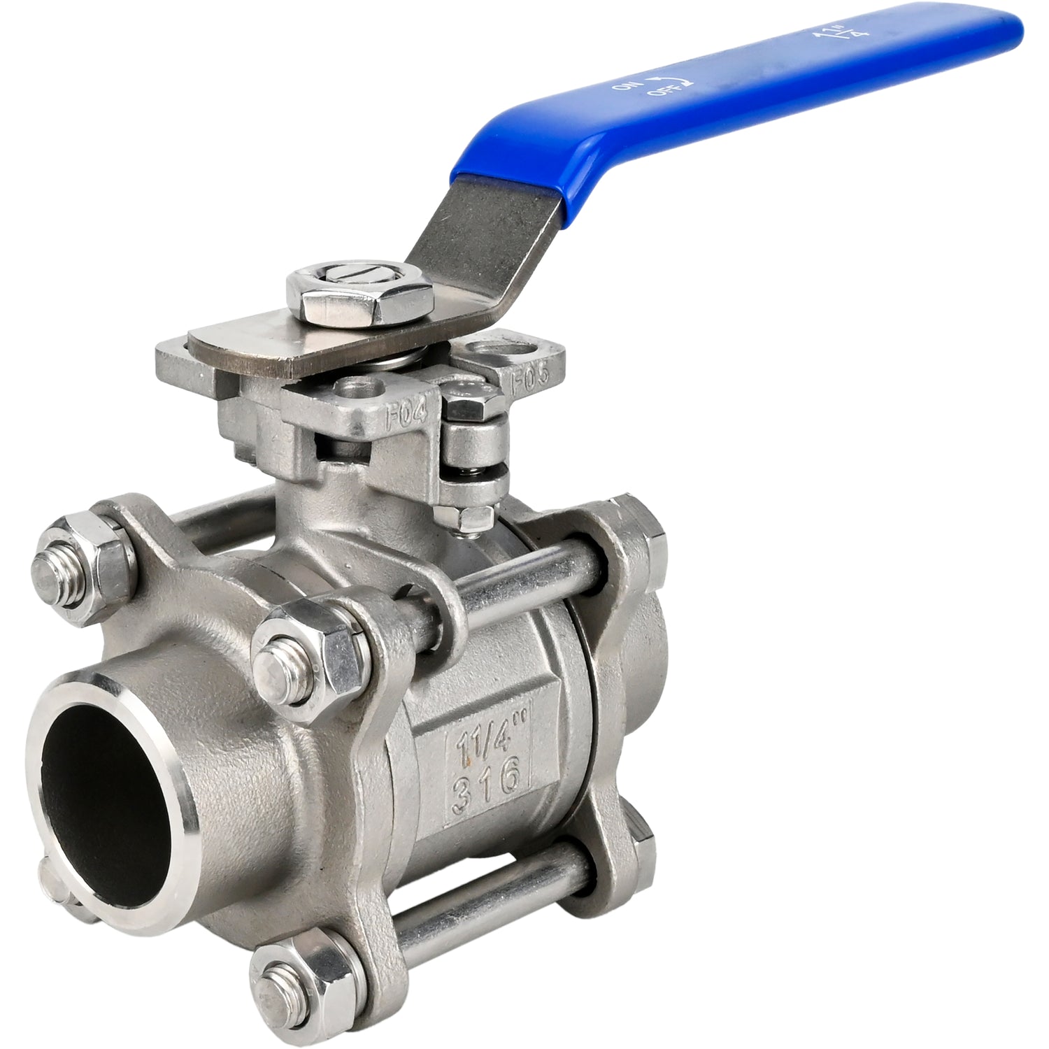 Ball valves Elephant BV3232P(3pc)-FP-W-ISO-H DN15-32 63 bar full bore, three-part, body - 316 stainless steel, seal - PTFE, for welding, with handle, with ISO flange, WDVF