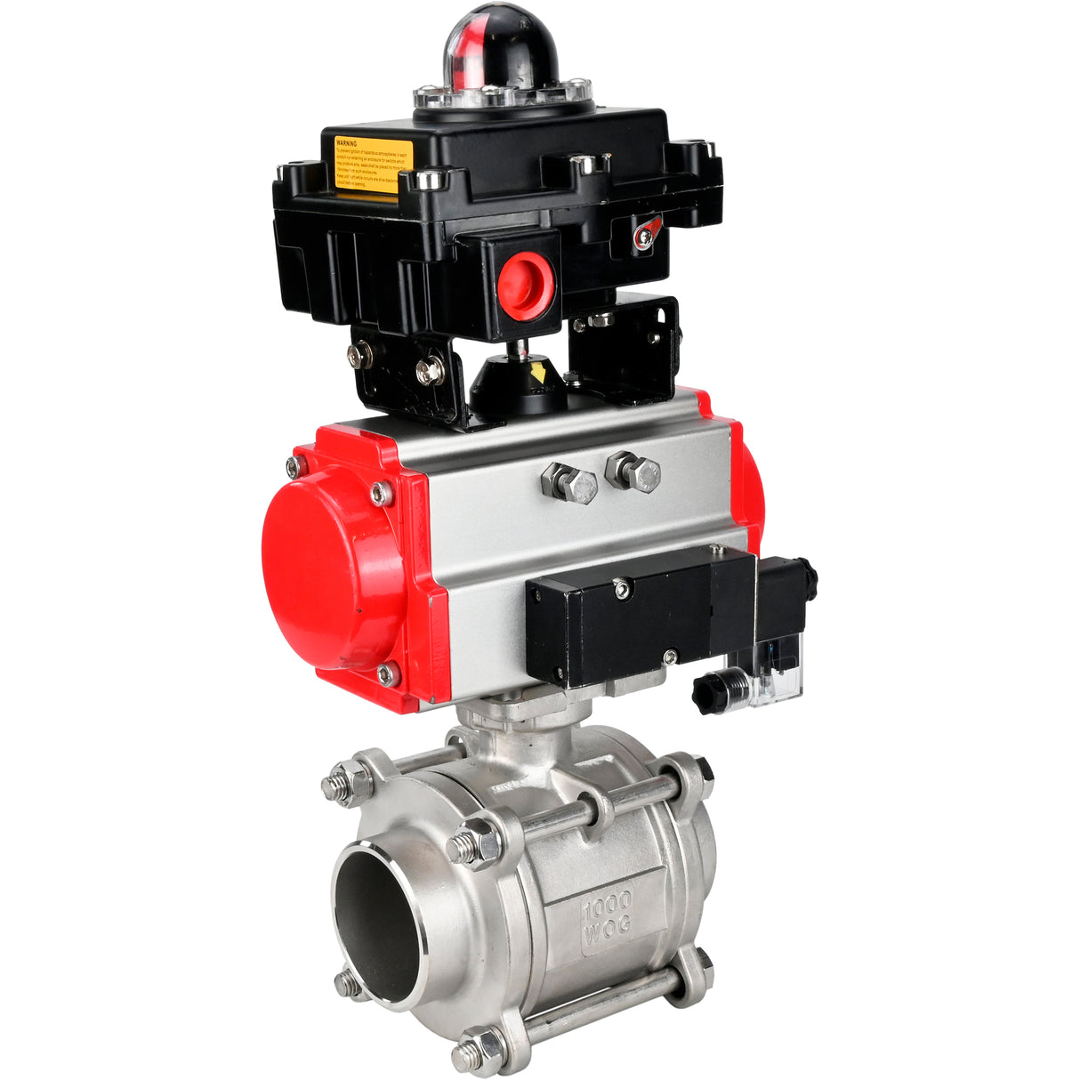 Ball valves Elephant BV3232P(3pc)-FP-W-ISO-H WDVF DN15-32 63 bar full bore, body - 316 stainless steel, seal - PTFE, for welding, with PA-SA pneumatic actuator, pneumatic distributor 4M310-08 NAMUR 24V, LSU APL-410N EX
