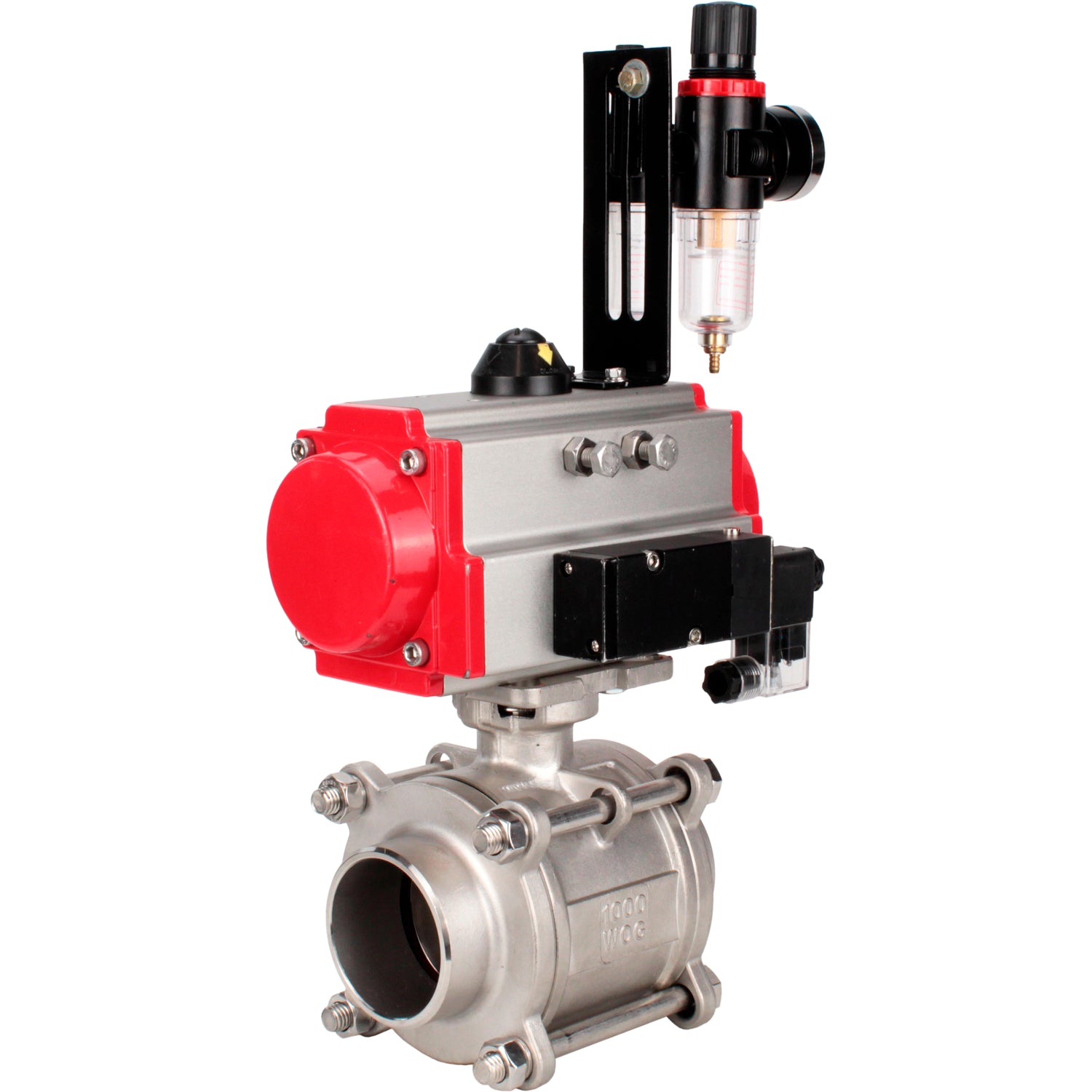 Ball valves Elephant BV3232P(3pc)-FP-W-ISO-H WDVF DN15-32 63 bar full bore, body - 316 stainless steel, seal - PTFE, for welding, with PA-DA pneumatic actuator, pneumatic distributor 4M310-08 NAMUR 220V, ATU AFC2000