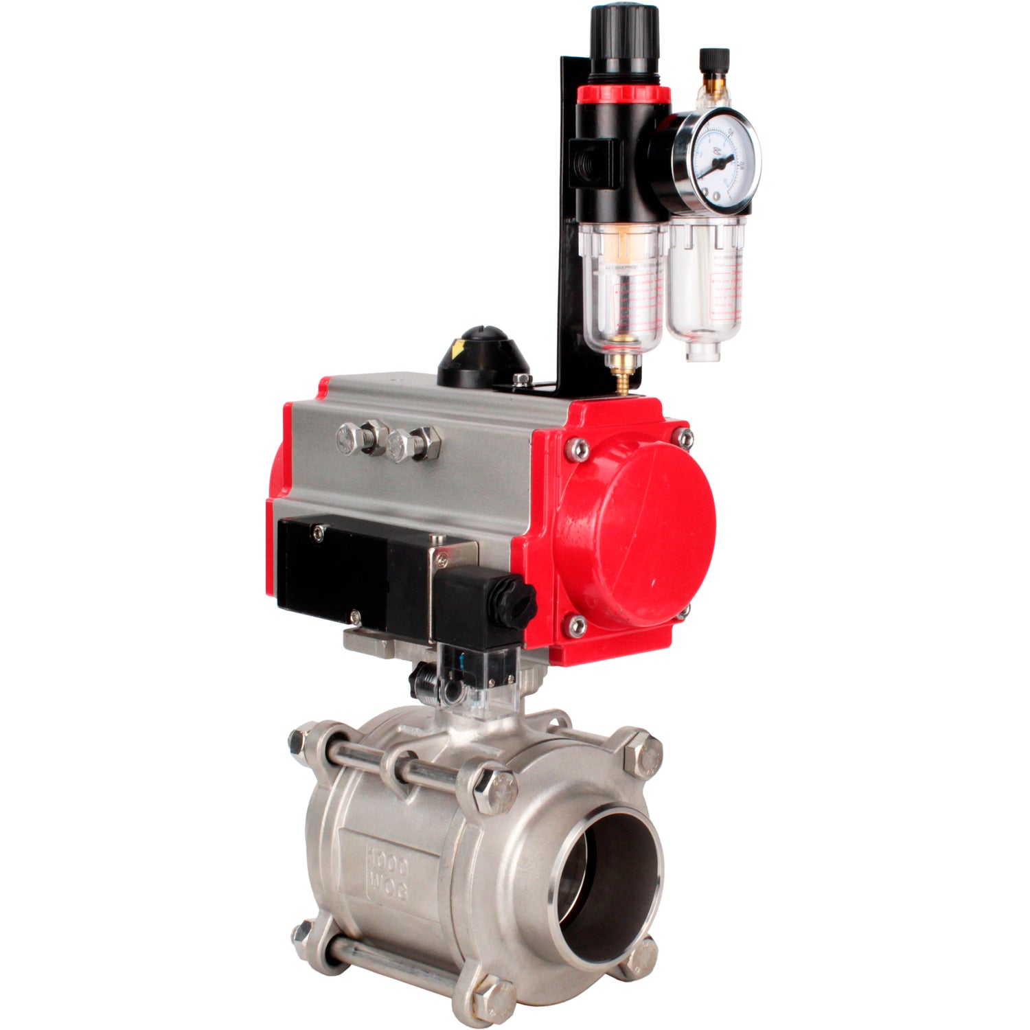 Ball valves Elephant BV3232P(3pc)-FP-W-ISO-H WDVF DN15-32 63 bar full bore, body - 316 stainless steel, seal - PTFE, for welding, with PA-DA pneumatic actuator, pneumatic distributor 4M310-08 NAMUR 220V, ATU AFC2000