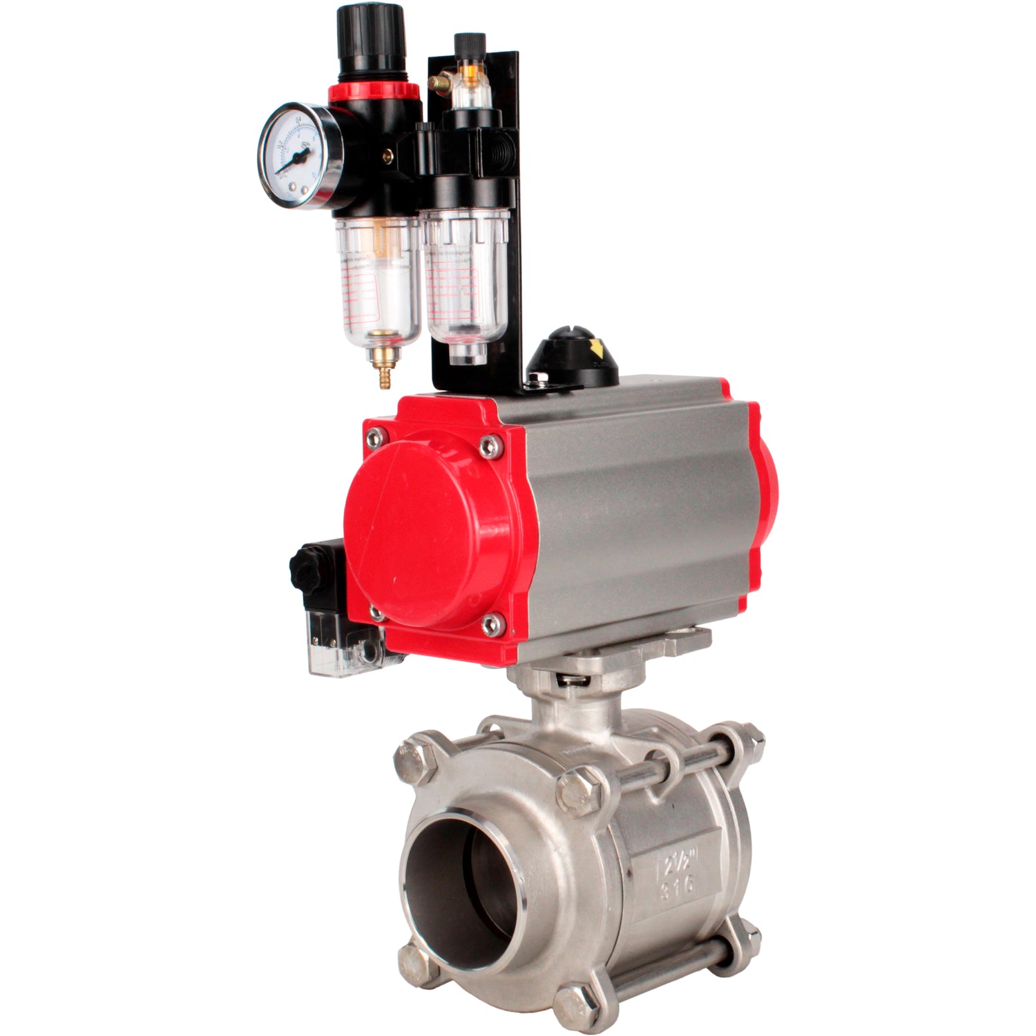 Ball valves Elephant BV3232P(3pc)-FP-W-ISO-H WDVF DN15-32 63 bar full bore, body - 316 stainless steel, seal - PTFE, for welding, with PA-DA pneumatic actuator, pneumatic distributor 4M310-08 NAMUR 220V, ATU AFC2000