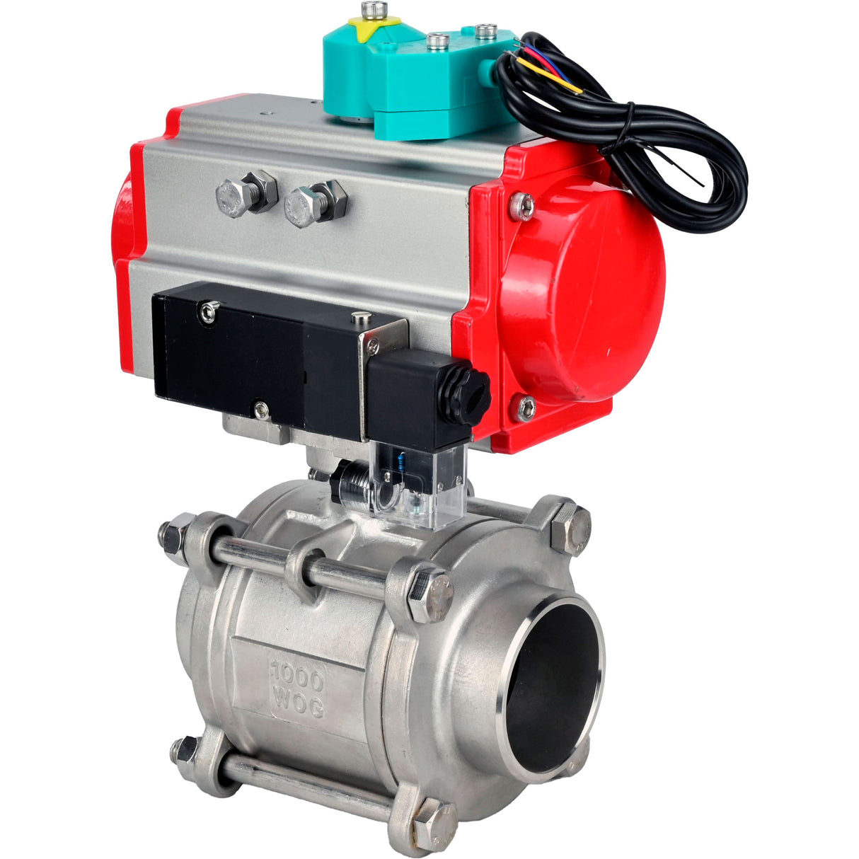 Ball valves Elephant BV3232P(3pc)-FP-W-ISO-H WDVF DN15-32 63 bar full bore, body - 316 stainless steel, seal - PTFE, for welding, with PA-DA pneumatic actuator, pneumatic distributor 4M310-08 NAMUR 220V and ALS200D magnetic switch