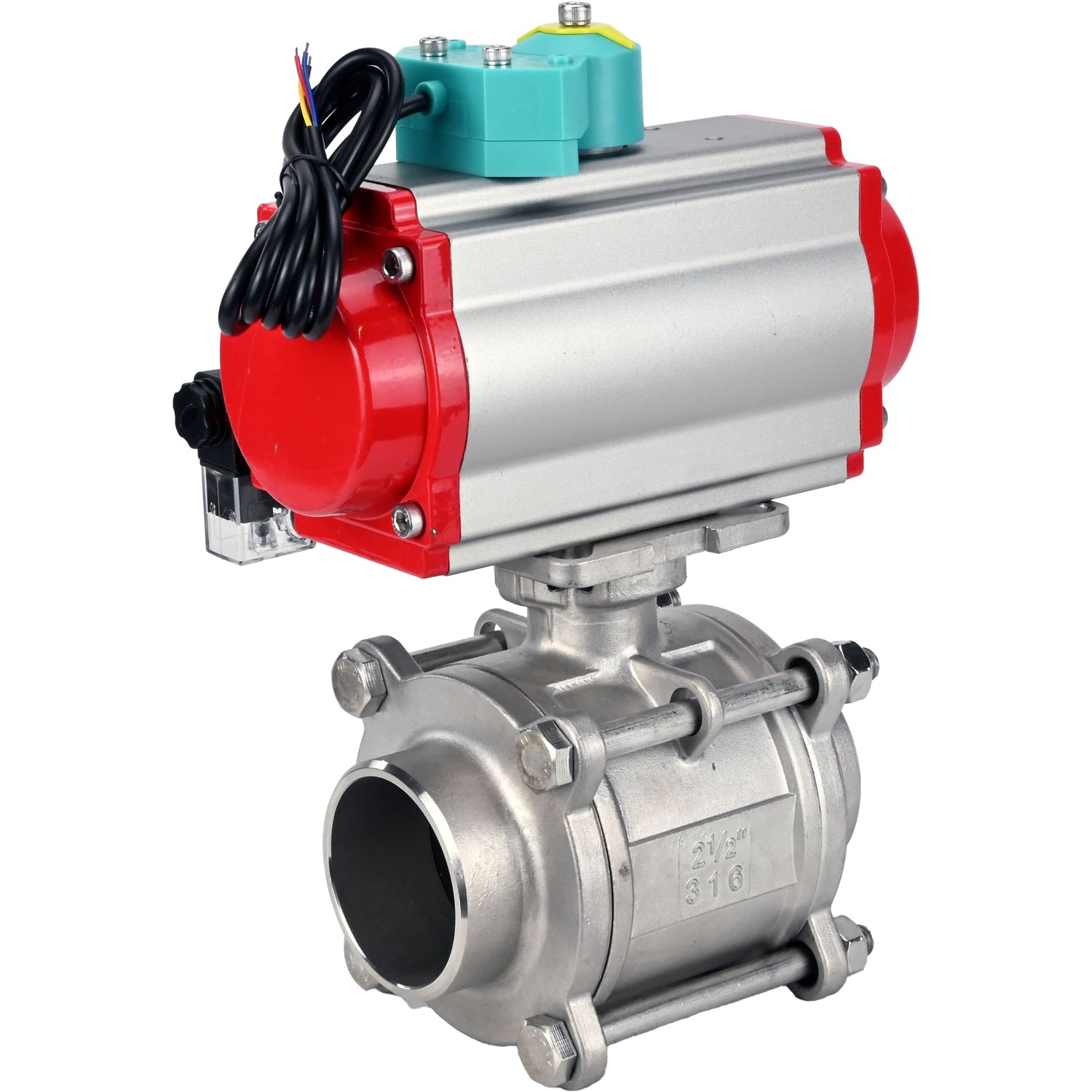 Ball valves Elephant BV3232P(3pc)-FP-W-ISO-H WDVF DN15-32 63 bar full bore, body - 316 stainless steel, seal - PTFE, for welding, with PA-DA pneumatic actuator, pneumatic distributor 4M310-08 NAMUR 220V and ALS200D magnetic switch