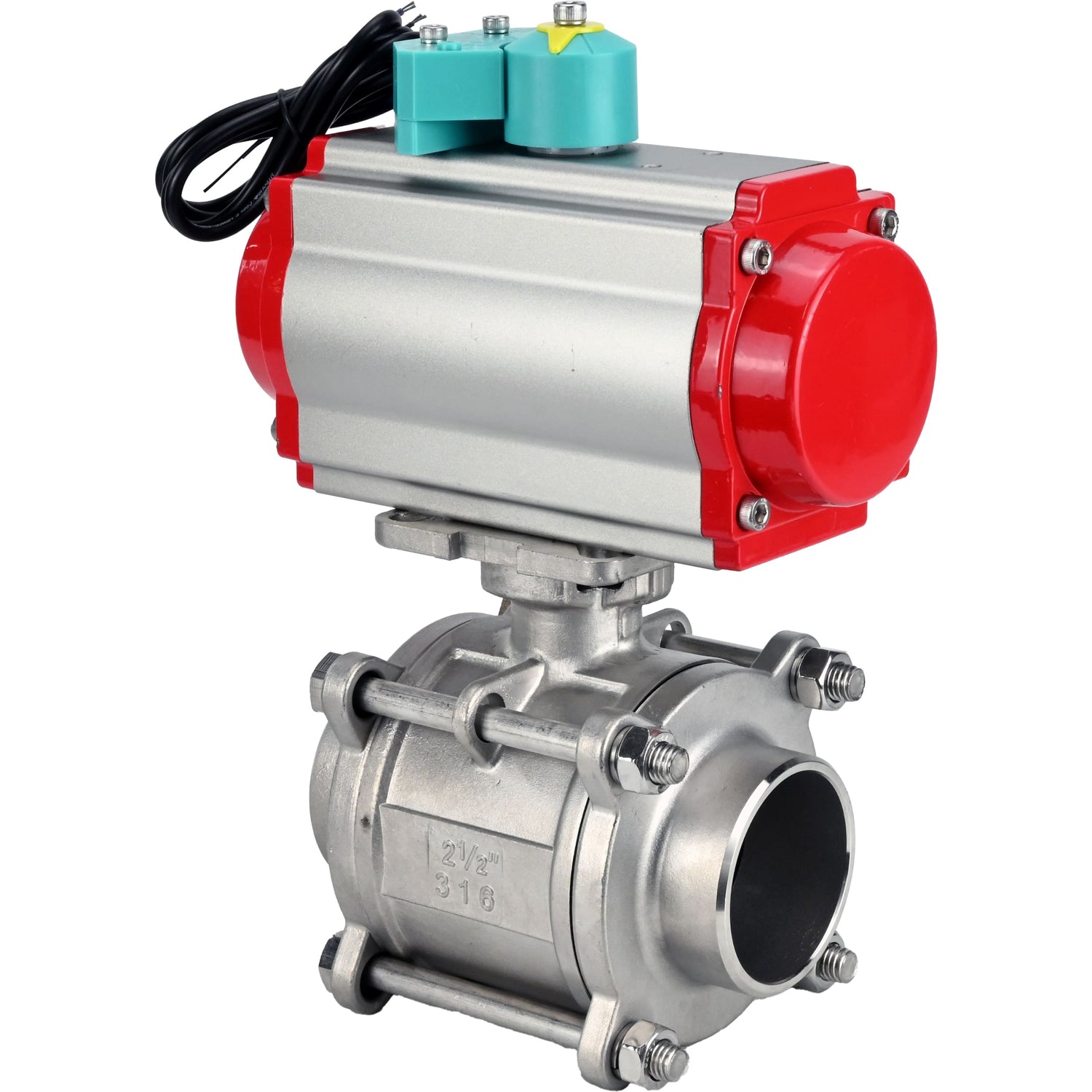 Ball valves Elephant BV3232P(3pc)-FP-W-ISO-H WDVF DN15-32 63 bar full bore, body - 316 stainless steel, seal - PTFE, for welding, with PA-DA pneumatic actuator, pneumatic distributor 4M310-08 NAMUR 220V and ALS200D magnetic switch