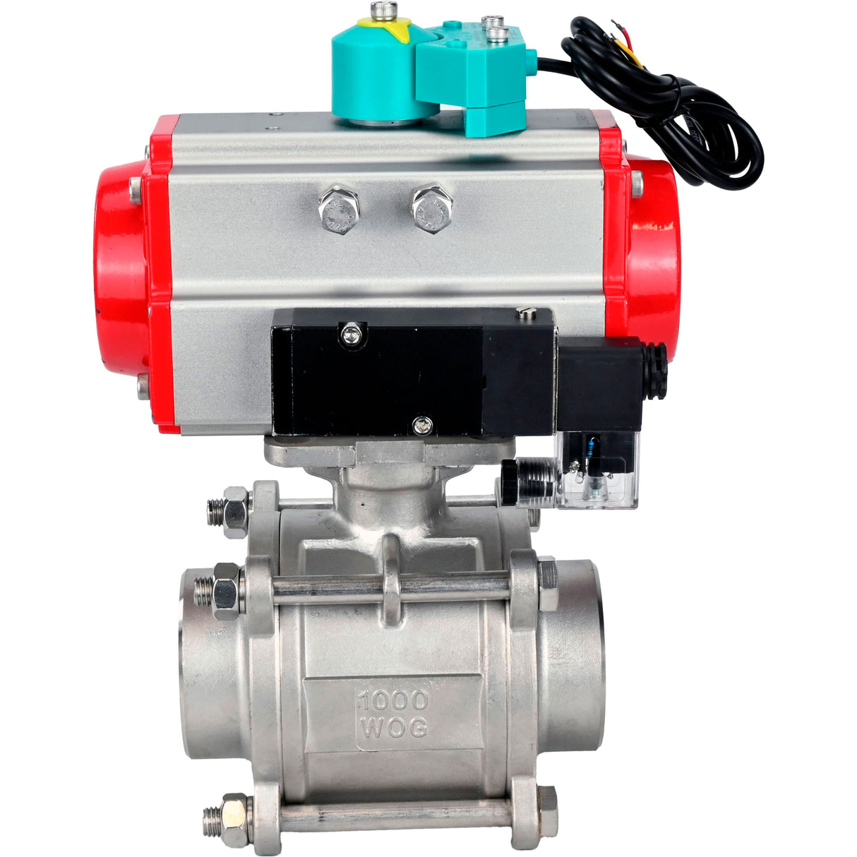 Ball valves Elephant BV3232P(3pc)-FP-W-ISO-H WDVF DN15-32 63 bar full bore, body - 316 stainless steel, seal - PTFE, for welding, with PA-DA pneumatic actuator, pneumatic distributor 4M310-08 NAMUR 220V and ALS200D magnetic switch