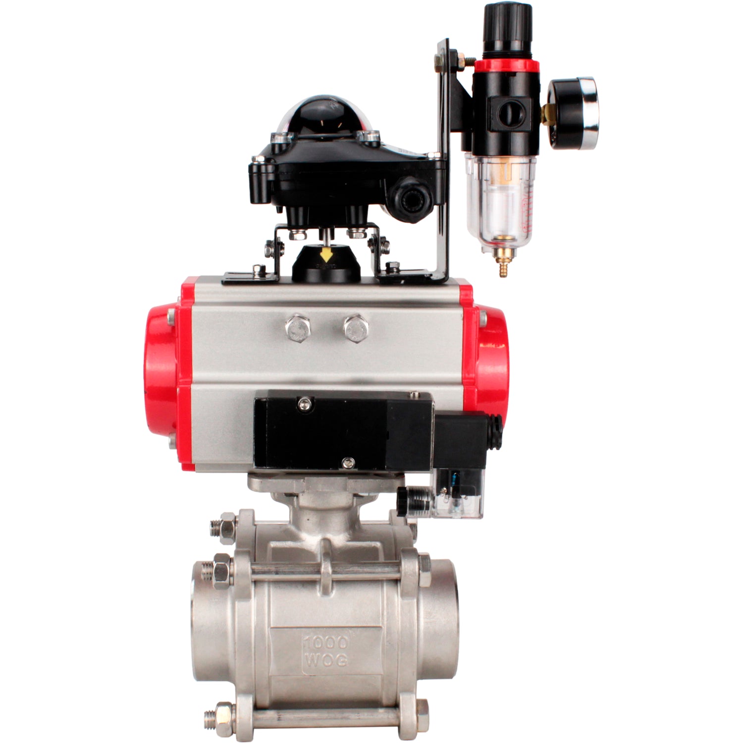 Ball valves Elephant BV3232P(3pc)-FP-W-ISO-H WDVF DN15-32 63 bar full bore, body - 316 stainless steel, seal - PTFE, for welding, with PA-DA pneumatic actuator, pneumatic distributor 4M310-08 NAMUR 220V, LSU APL-210N, ATU AFC2000