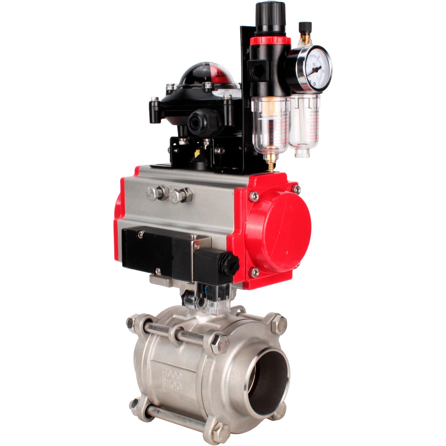 Ball valves Elephant BV3232P(3pc)-FP-W-ISO-H WDVF DN15-32 63 bar full bore, body - 316 stainless steel, seal - PTFE, for welding, with PA-DA pneumatic actuator, pneumatic distributor 4M310-08 NAMUR 220V, LSU APL-210N, ATU AFC2000