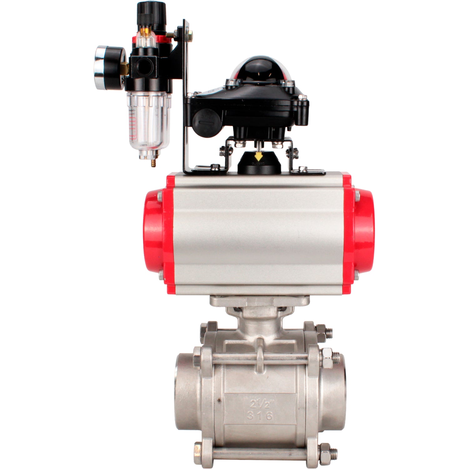 Ball valves Elephant BV3232P(3pc)-FP-W-ISO-H WDVF DN15-32 63 bar full bore, body - 316 stainless steel, seal - PTFE, for welding, with PA-DA pneumatic actuator, pneumatic distributor 4M310-08 NAMUR 220V, LSU APL-210N, ATU AFC2000