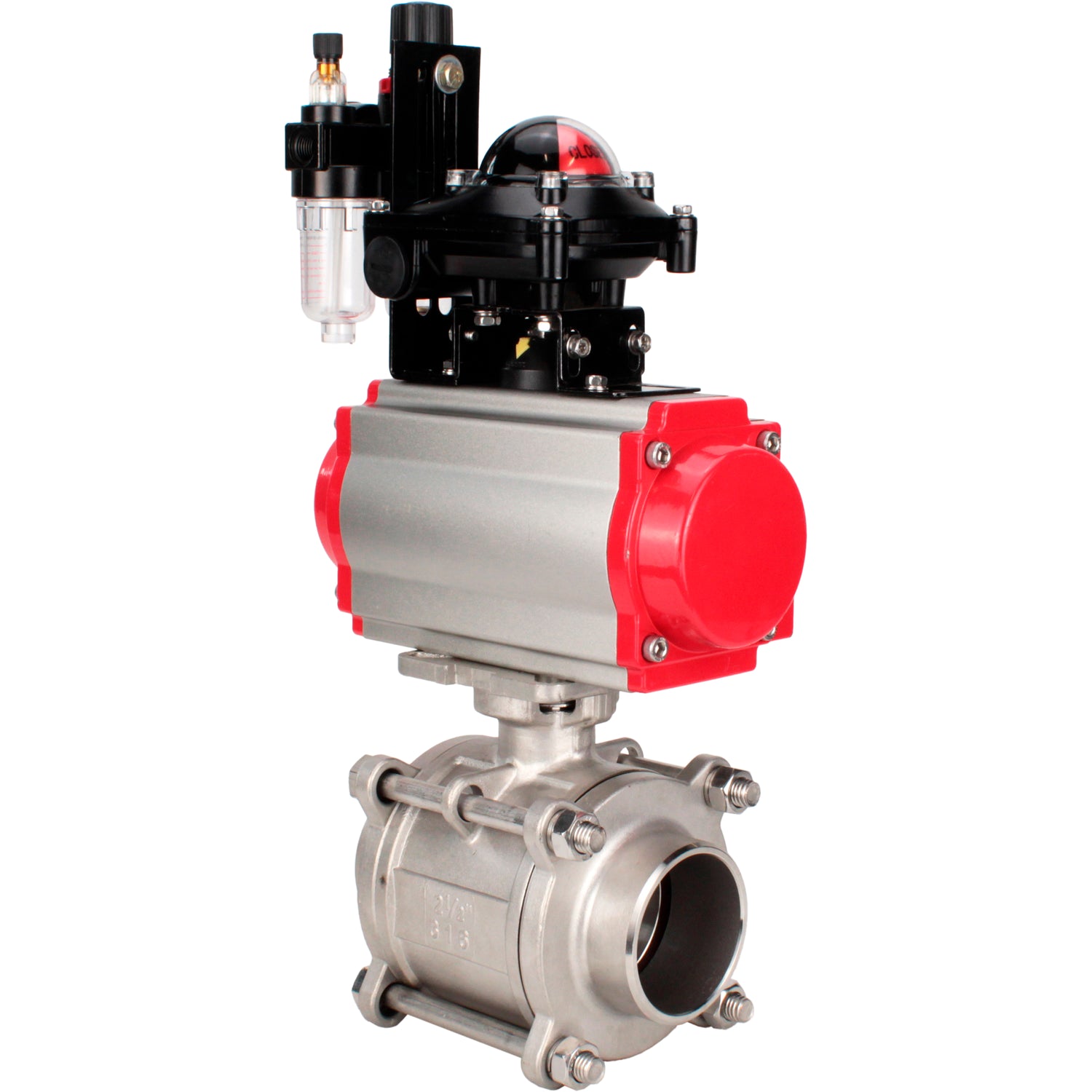 Ball valves Elephant BV3232P(3pc)-FP-W-ISO-H WDVF DN15-32 63 bar full bore, body - 316 stainless steel, seal - PTFE, for welding, with PA-DA pneumatic actuator, pneumatic distributor 4M310-08 NAMUR 220V, LSU APL-210N, ATU AFC2000